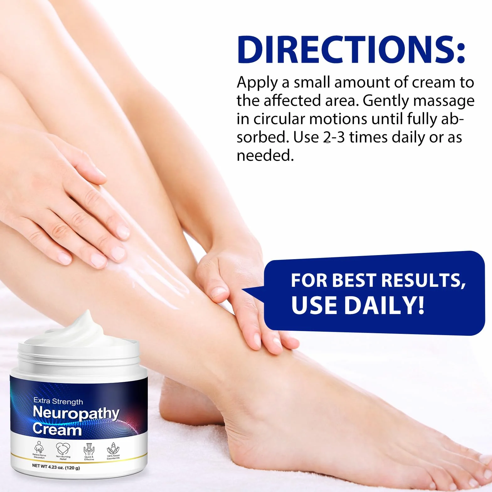 Crème pour la Neuropathie des Pieds à l'Arnica - 120g, Absorption Rapide, Non Grasse, Hydratante pour Peaux Sensibles
