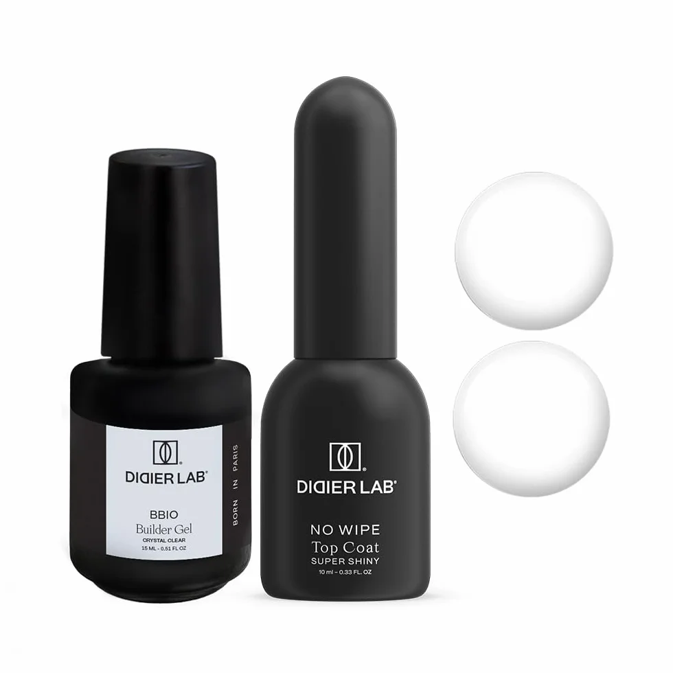 DIDIER LAB – Builder Gel en Flacon BBIO 15ml e tGel Top Coat Super Shiny 10ml Set – Base Constructrice Transparente et Fini Ultra Brillant pour Ongles Solides et Longue Tenue –Formule Durable No Wipe