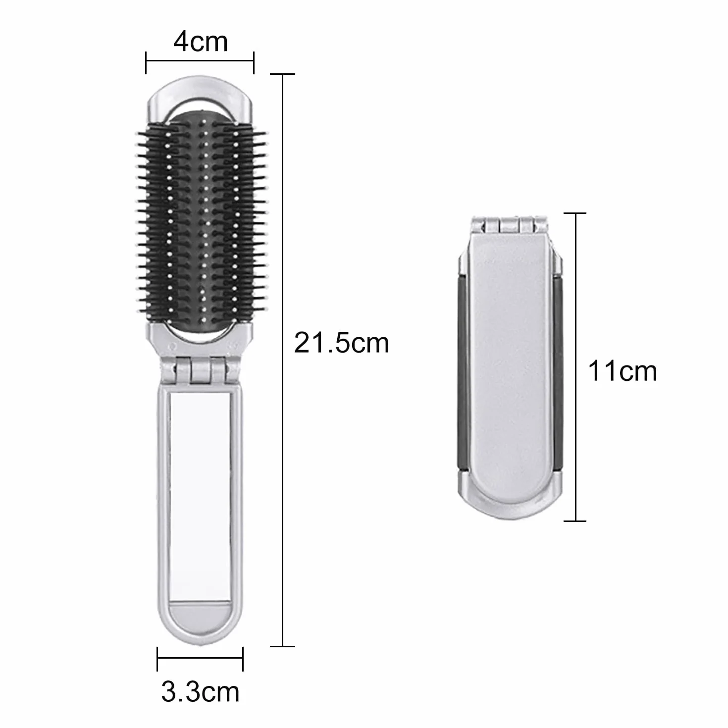 Brosse à Cheveux Pliable avec Miroir de Voyage Argent