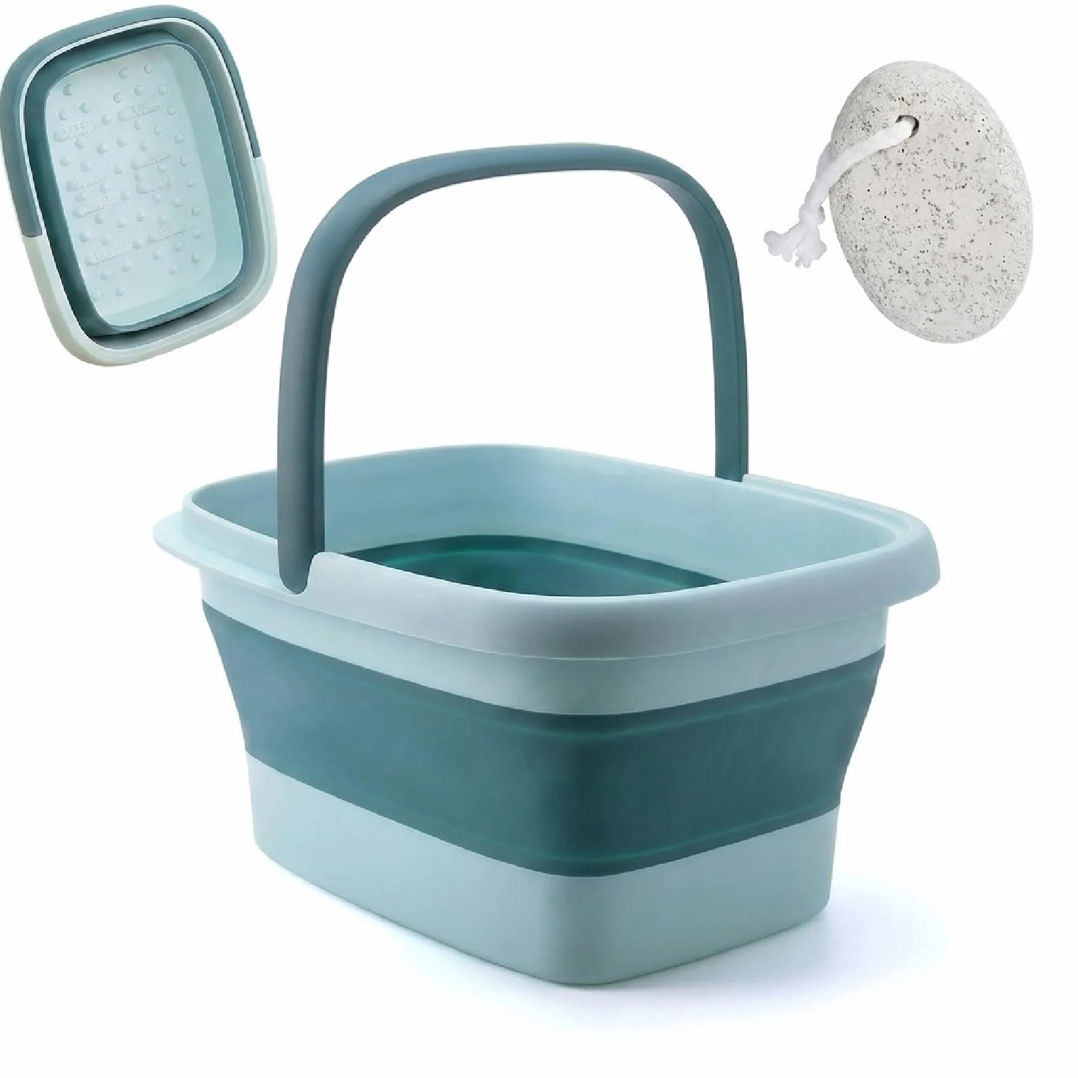 Bain de pieds pliable avec 8 rouleaux de massage et 54 bosses d'acupression, bassin de spa pour pieds de 15 L avec poignée, baignoire portable avec pierre ponce grise pour pédicure et soins des pieds