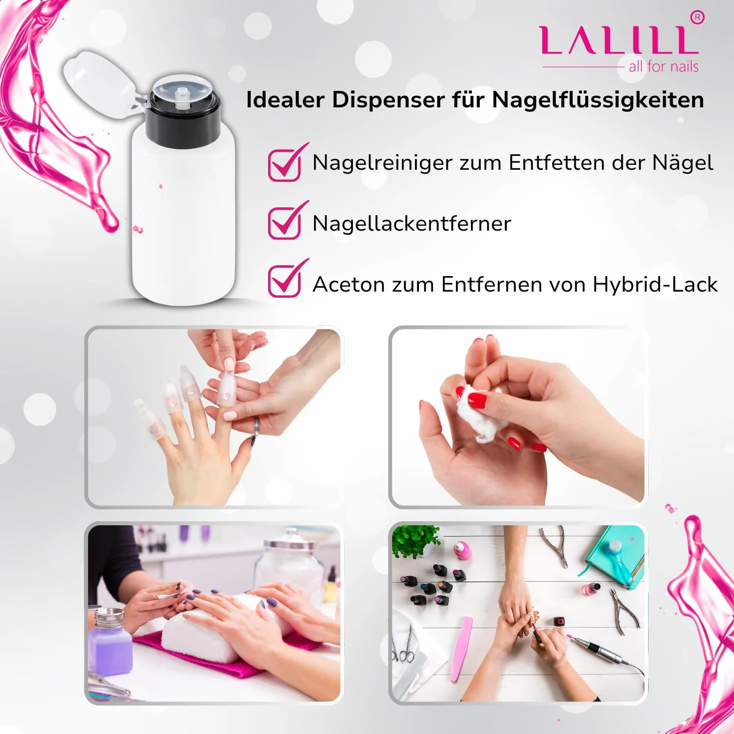 LALILL 2 Pièces Distributeur Pompe Doseur SET Flacon Pompe pour Liquides Dissolvant Vernis à Ongles 200ml