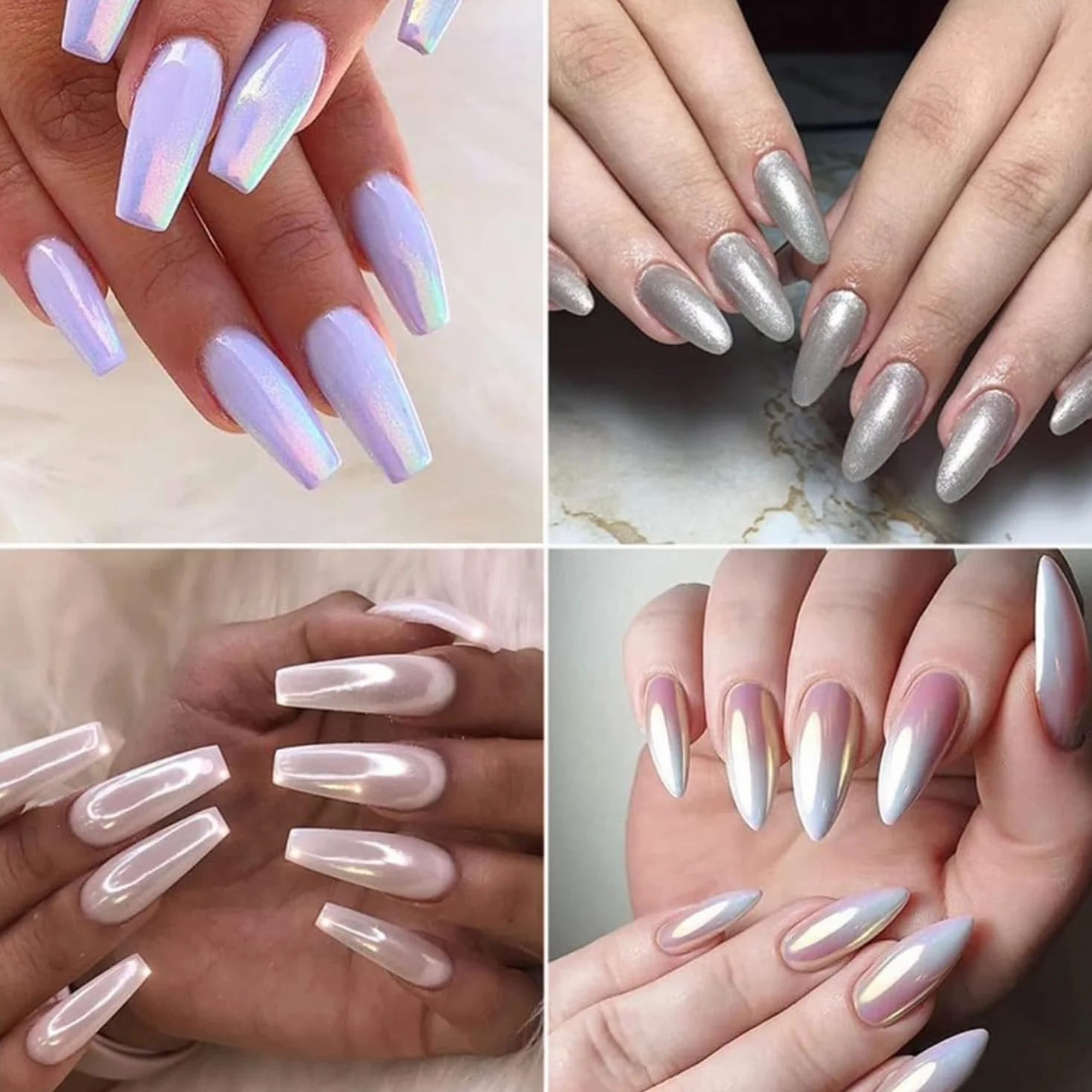 Poudre à ongles en chrome nacré blanc brillant pour nail art - Accessoire pour ongles - Poudre de pigment chromé