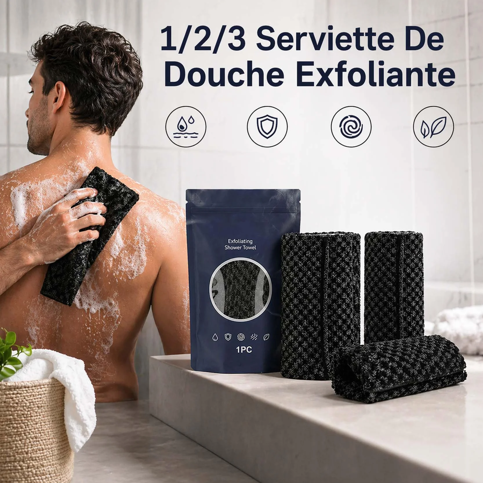 Serviette De Douche Exfoliante Ecovia, Exfoliation Douce, Séchage Rapide, 2 Pièces
