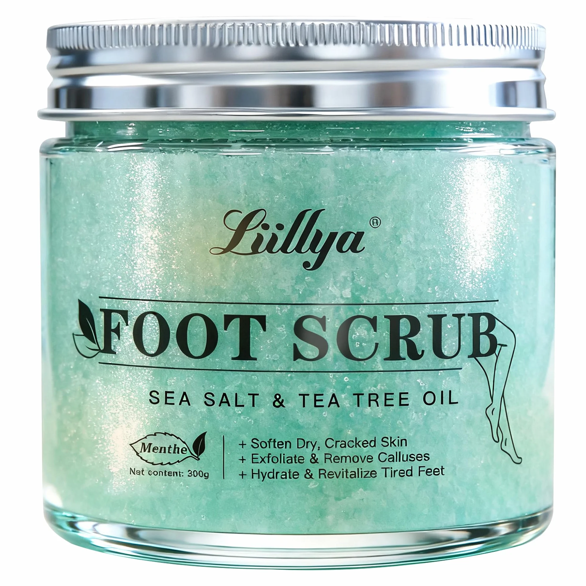 Gommage Corps & Pieds Naturel au Sel Marin, Arbre à Thé & Menthe Poivrée – Exfoliant Hydratant pour Peau Sèche, Talons & Callosités, 300g