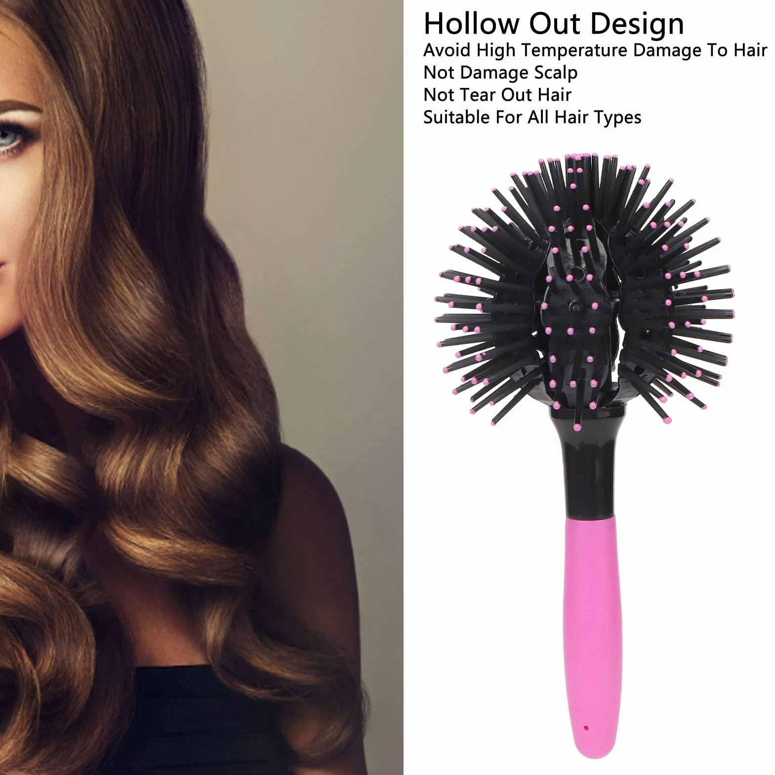 Brosse à Cheveux en Boucle 3D, Peigne à Cheveux à Balle Ronde, Démêlant, Résistant à la Chaleur, avec Boules de Massage