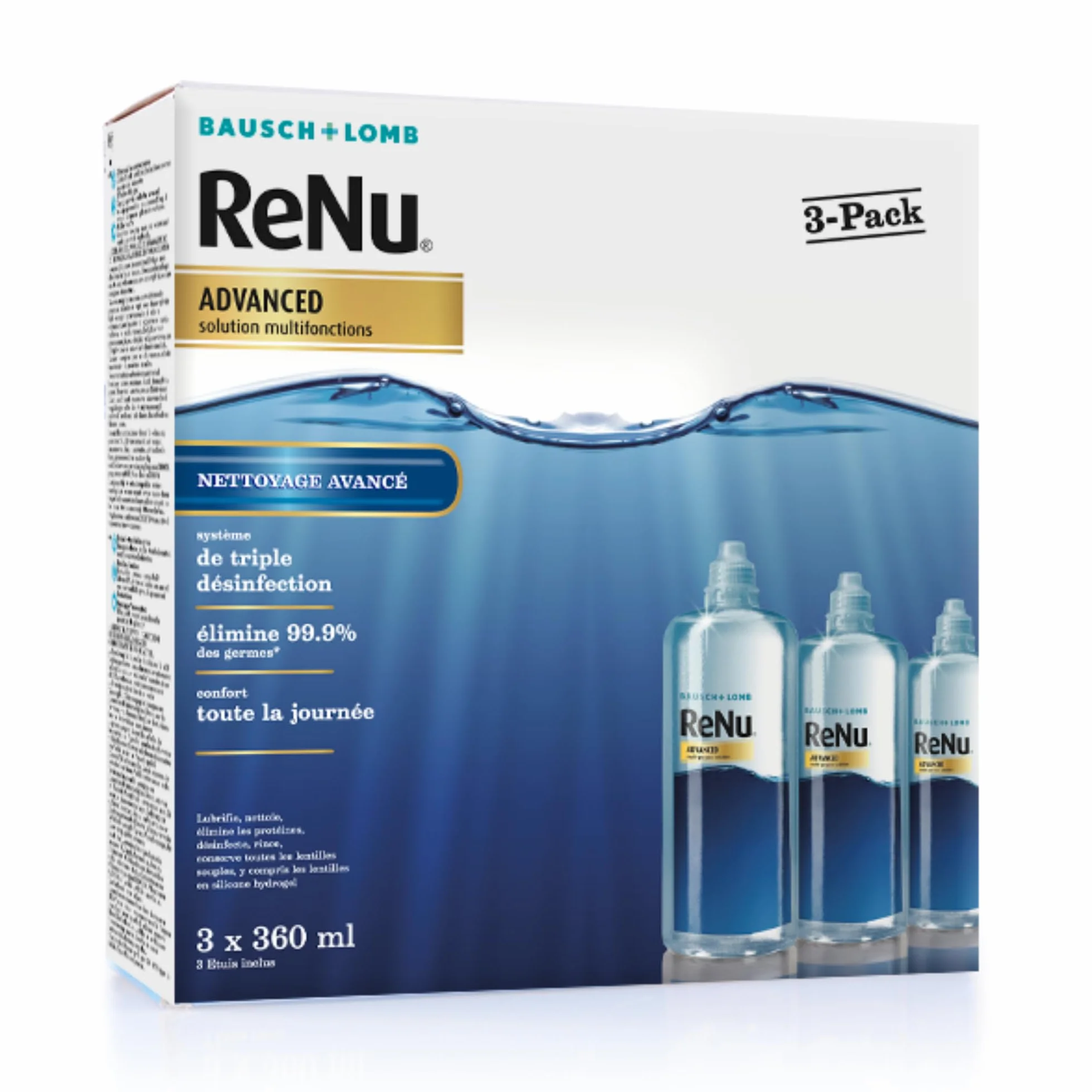 ReNu Advance Solution Lentilles de Contact Souple Triple Désinfection 3 x 360ml
