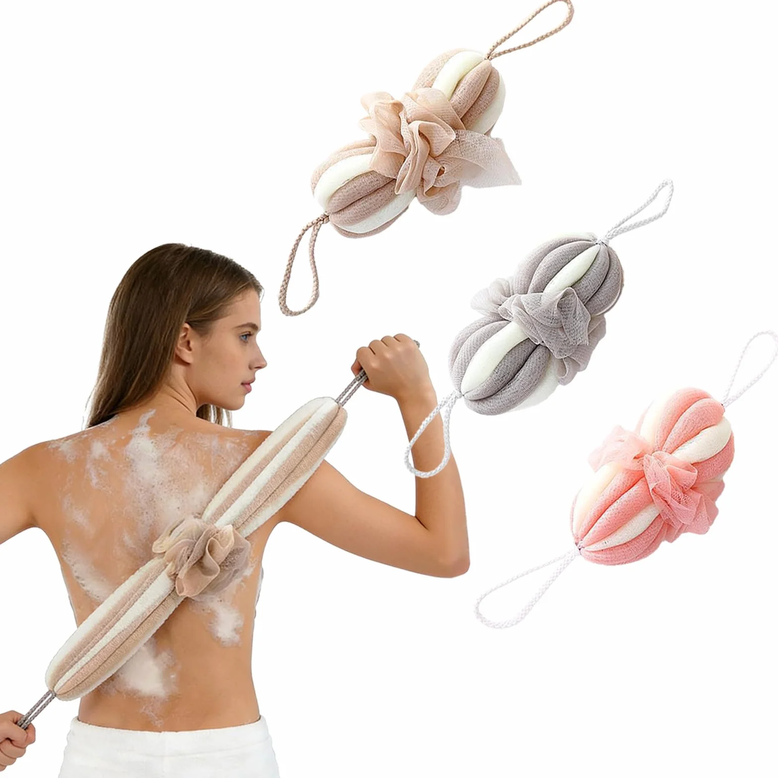 Fleur de Douche Extensible Eponges Salle de Bain Exfoliantes Gommage Corps Filet de Douche 3 Pièces