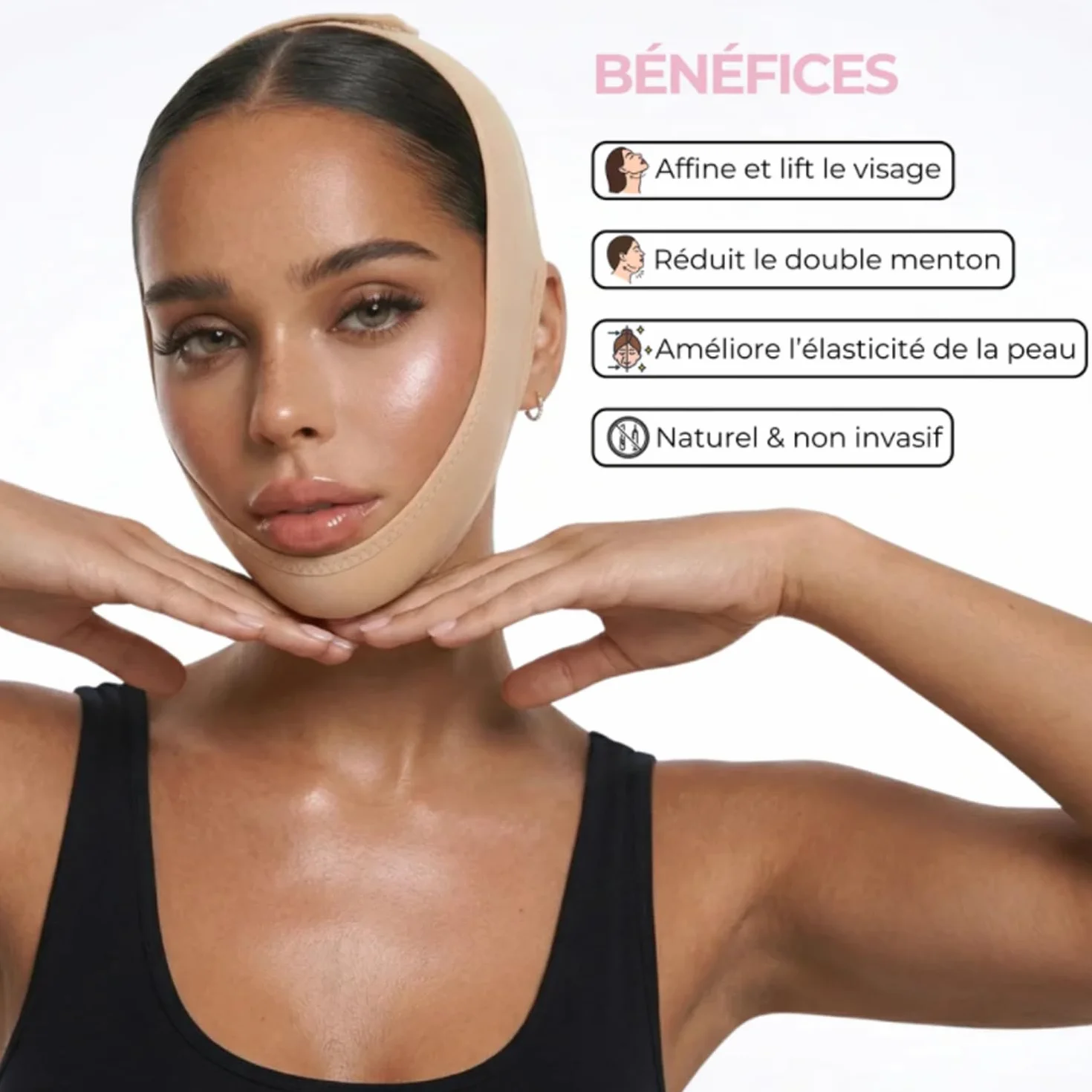 Gaine Sweetlifty Visage – Contour Du Visage Et Menton, Soutien Pour La Mâchoire, Tissu Respirant Pour Un Port Quotidien, Accessoire De Soin Du Visage (Pelle naturale, S)