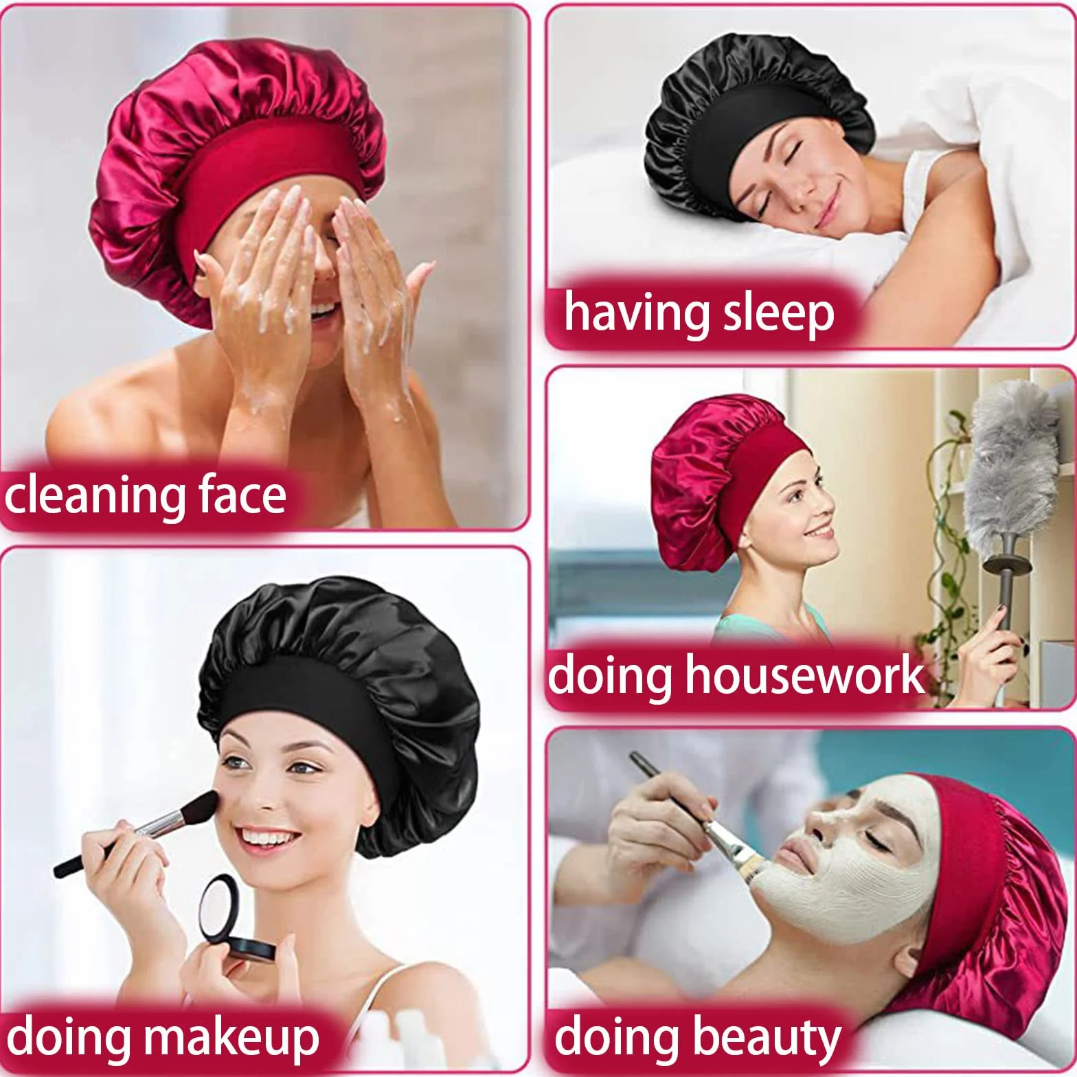 Bonnet Soie Cheveux Nuit Protection Avec Élastique Doux Pour Dormir Douche Maquillage