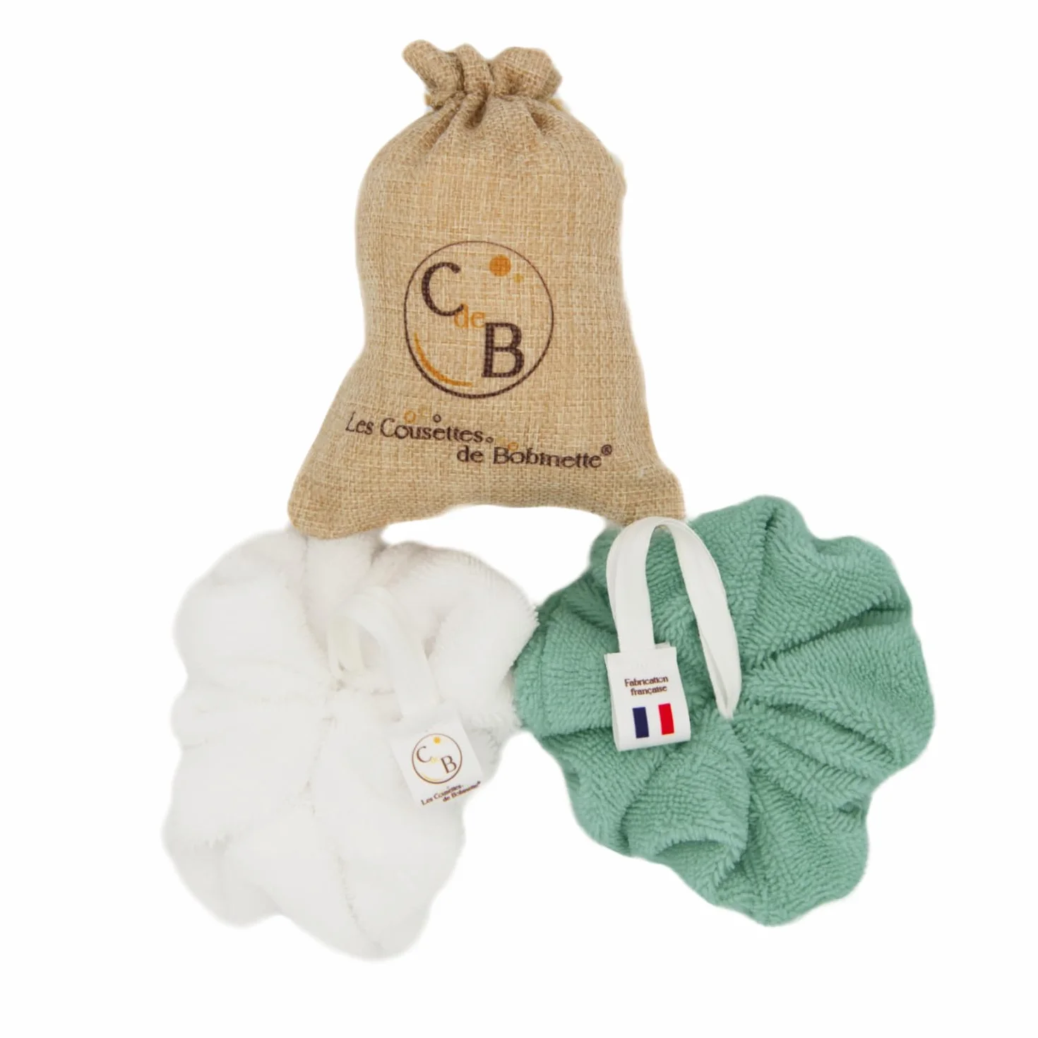 Lot de 2 fleurs de douche éponge de bain bambou extra douce (Blanc Vert Menthe)