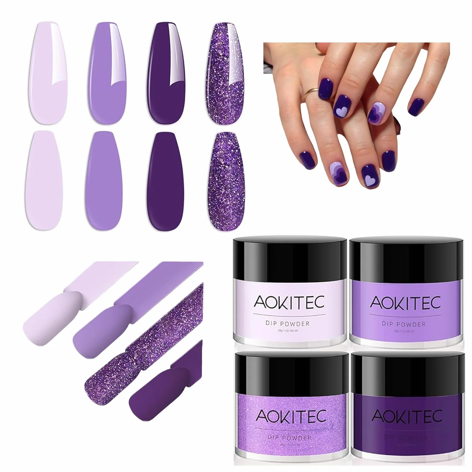 Aokitec Poudre à Tremper, 4 Couleurs Nail Art Français, Kit de Manucure DIY, Longue Durée