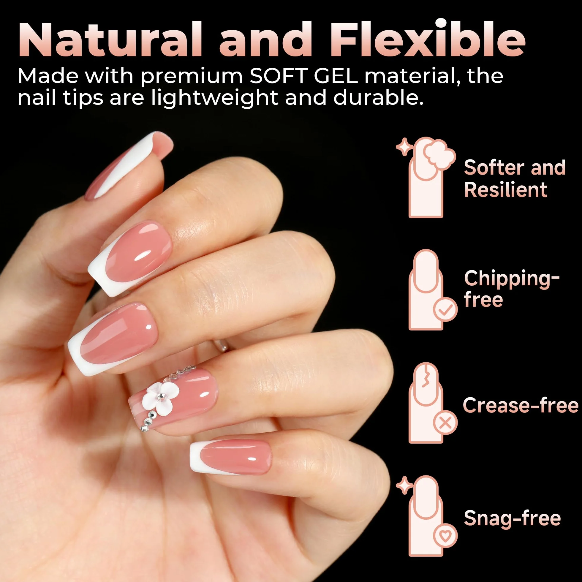 UNA GELLA Capsule Américaine Ongle Carrée Courte, 120 PCS 12 Tailles Soft Gel Pré-Limé Press-On