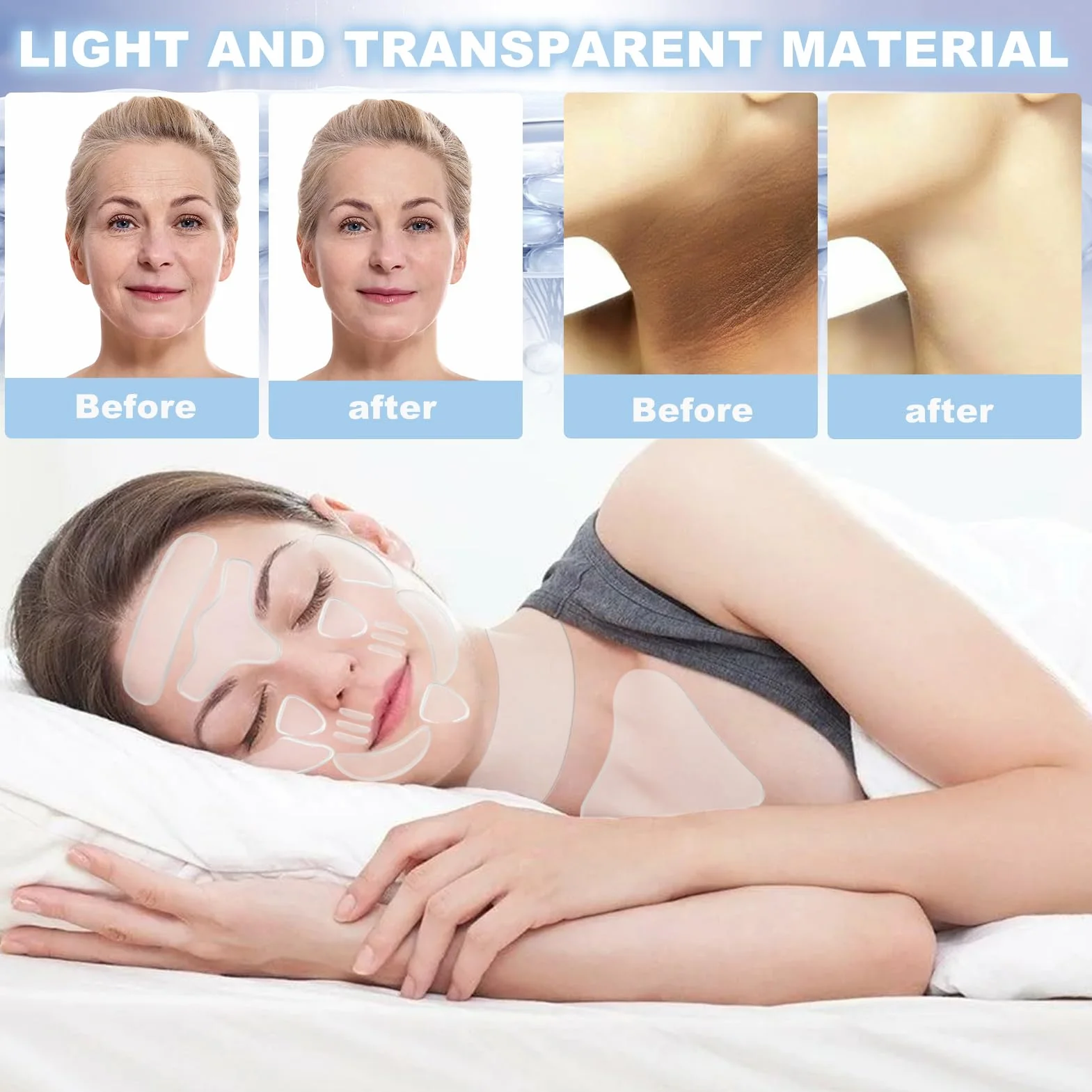 Lot de 18 patchs anti-rides réutilisables en silicone pour visage et cou