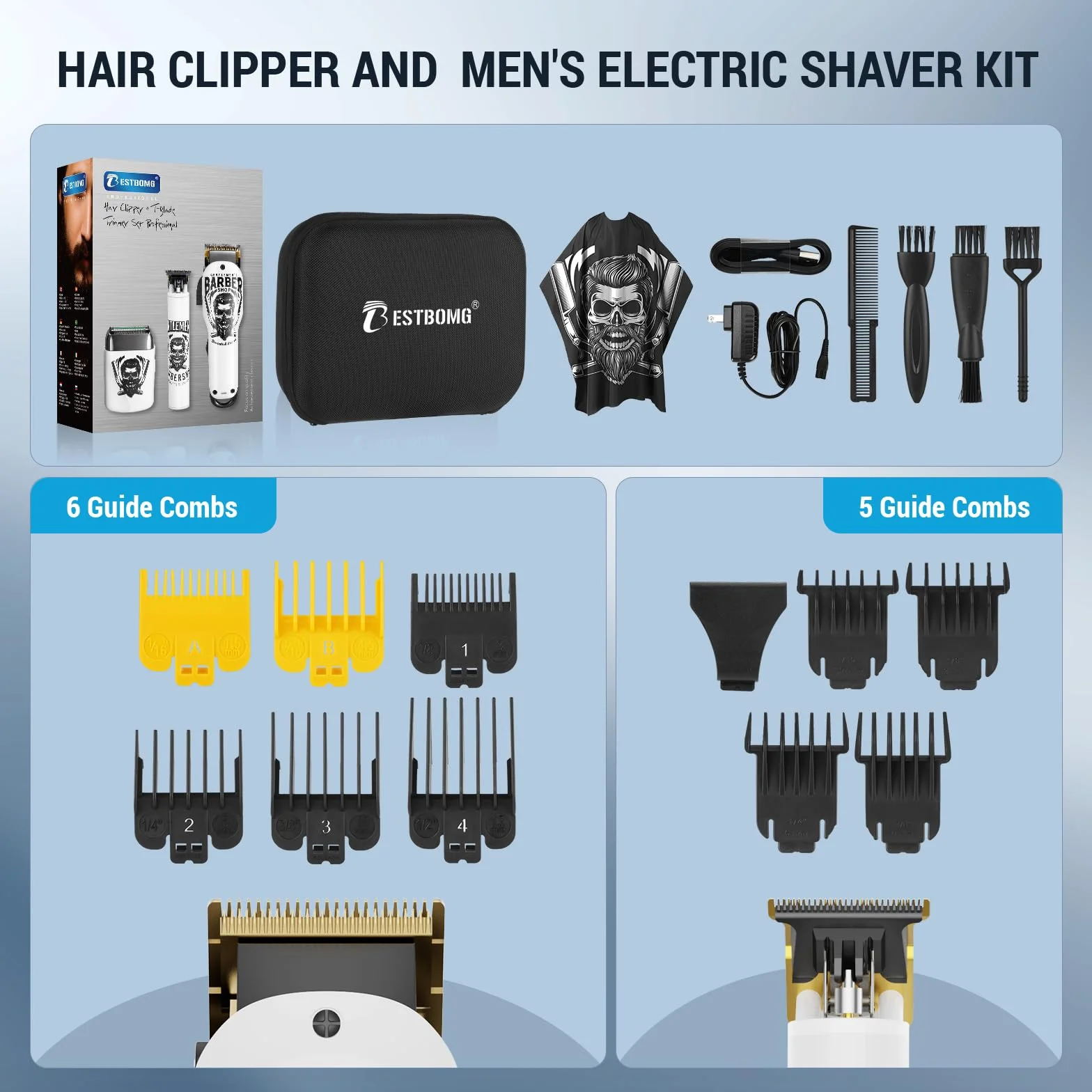BESTBOMG Tondeuse Cheveux Hommes Rasoir Electriques avec écran LED Rechargeable Kit