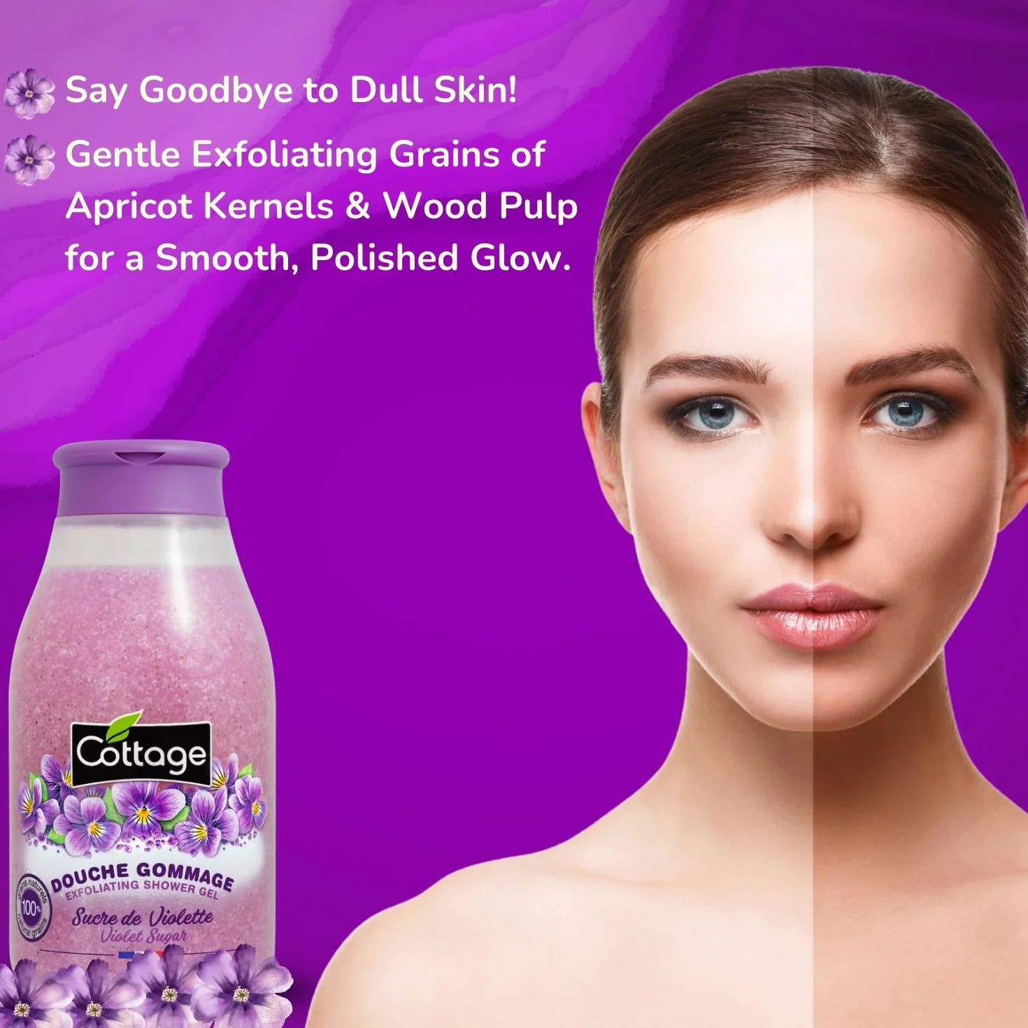 Cottage Douche Gommage Sucre de Violette Grains Exfoliants 100% Naturels