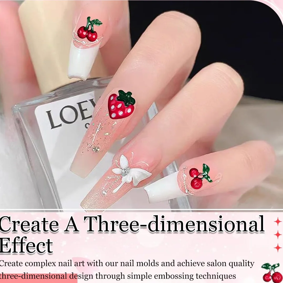 Moules en Silicone 3D Fleurs pour Art Ongulaire, Motif Floral et Fraise, Accessoires DIY Ongles
