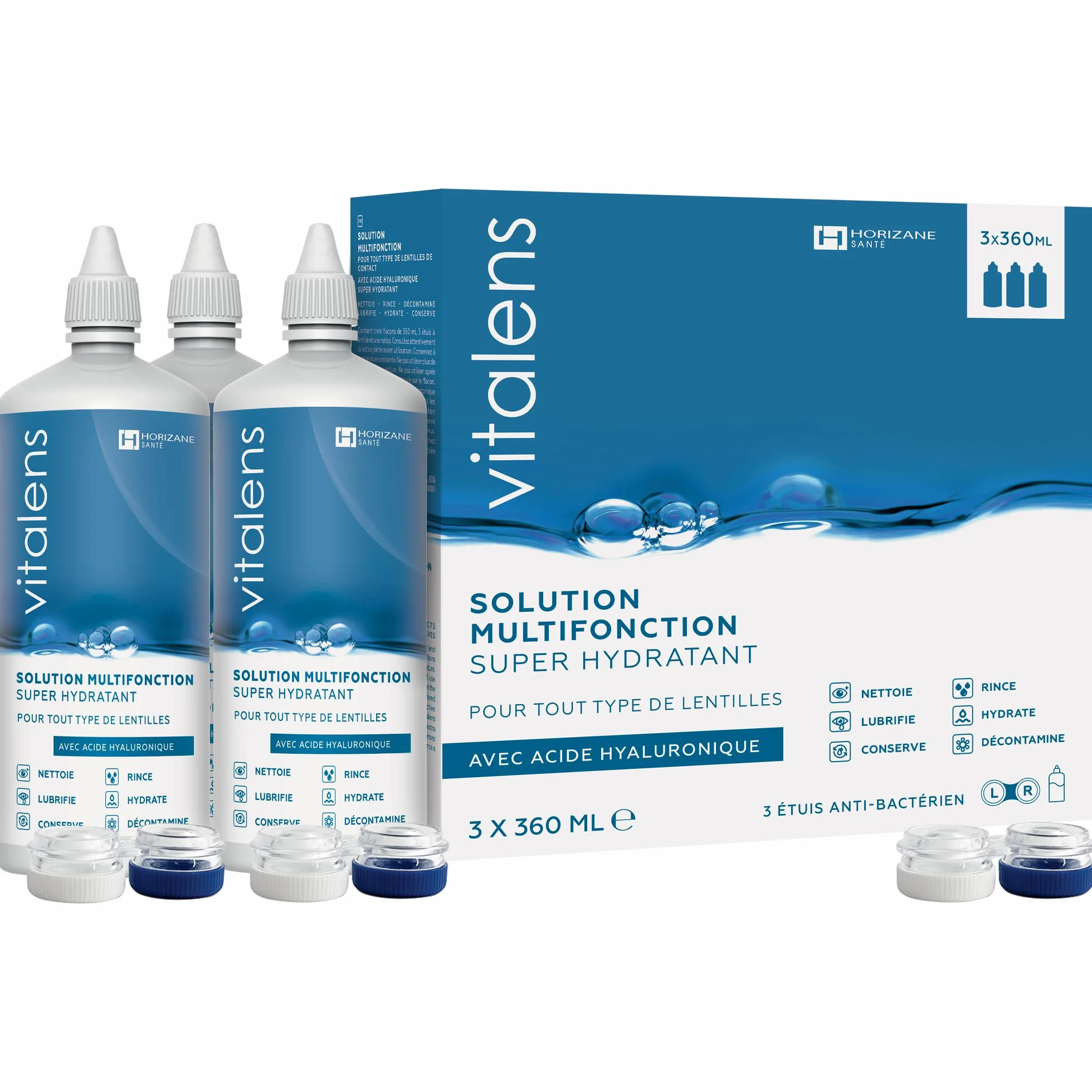 VITALENS Solution Multifonction Lentilles de Contact 6 en 1 Acide Hyaluronique 3x360ml