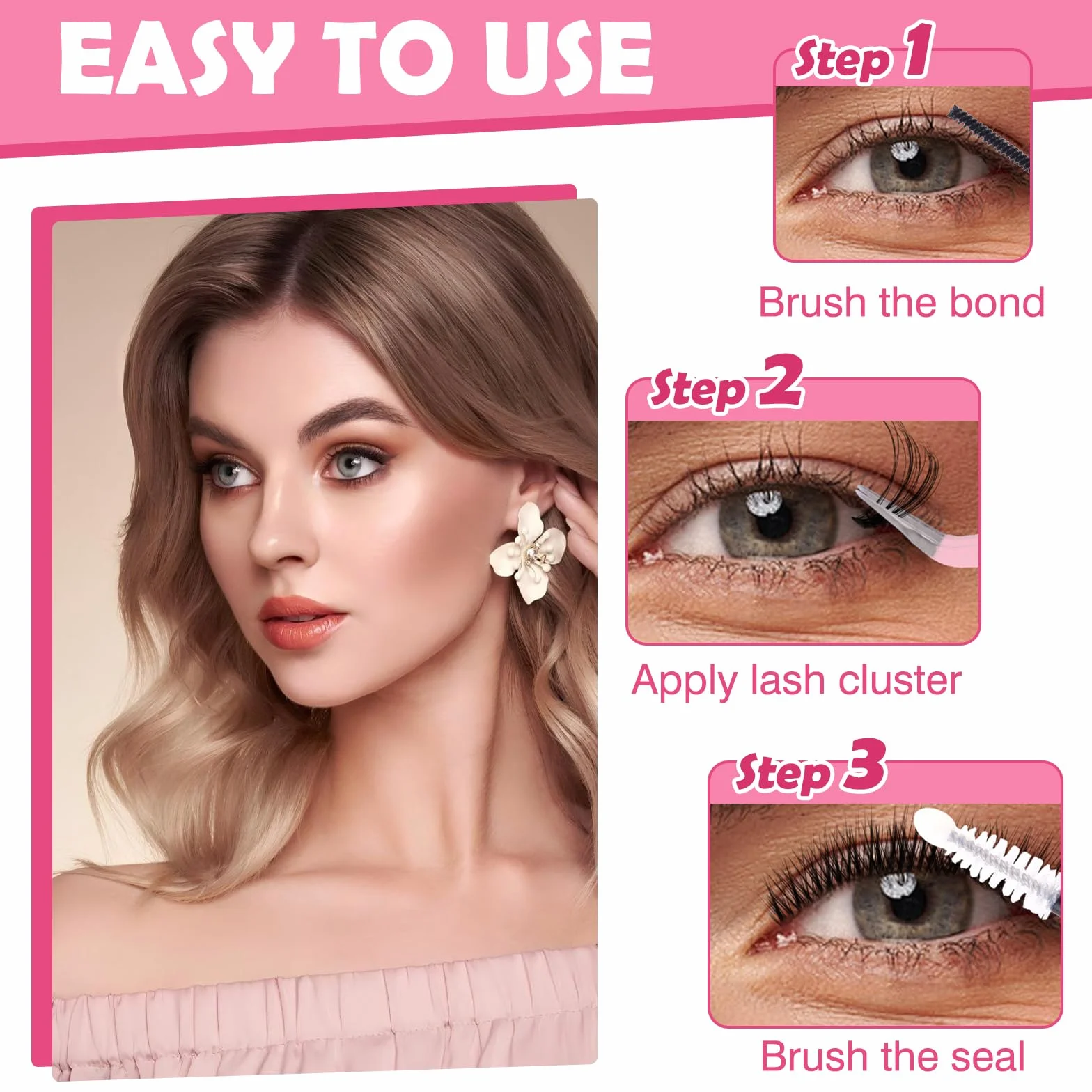 VEGCOO 570 Pièces Faux Cils Individuel Professionnel D Curl, Cluster Lashes 8-16mm Mix Kit