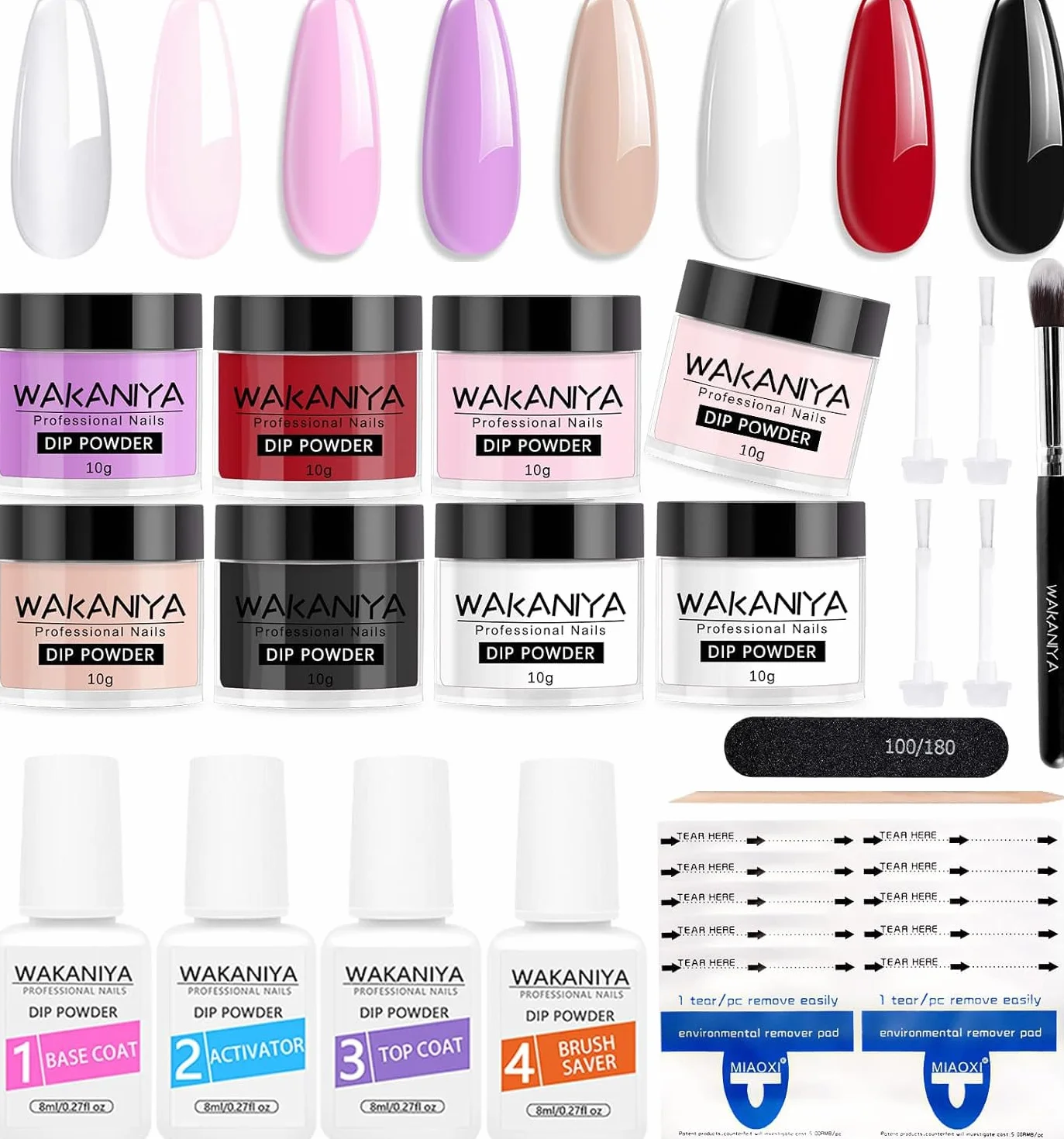 Dipping Powder Nail Kit 8 Couleurs French Dip Poudre Acrylique pour Ongles avec Base & Top Coat Activateur