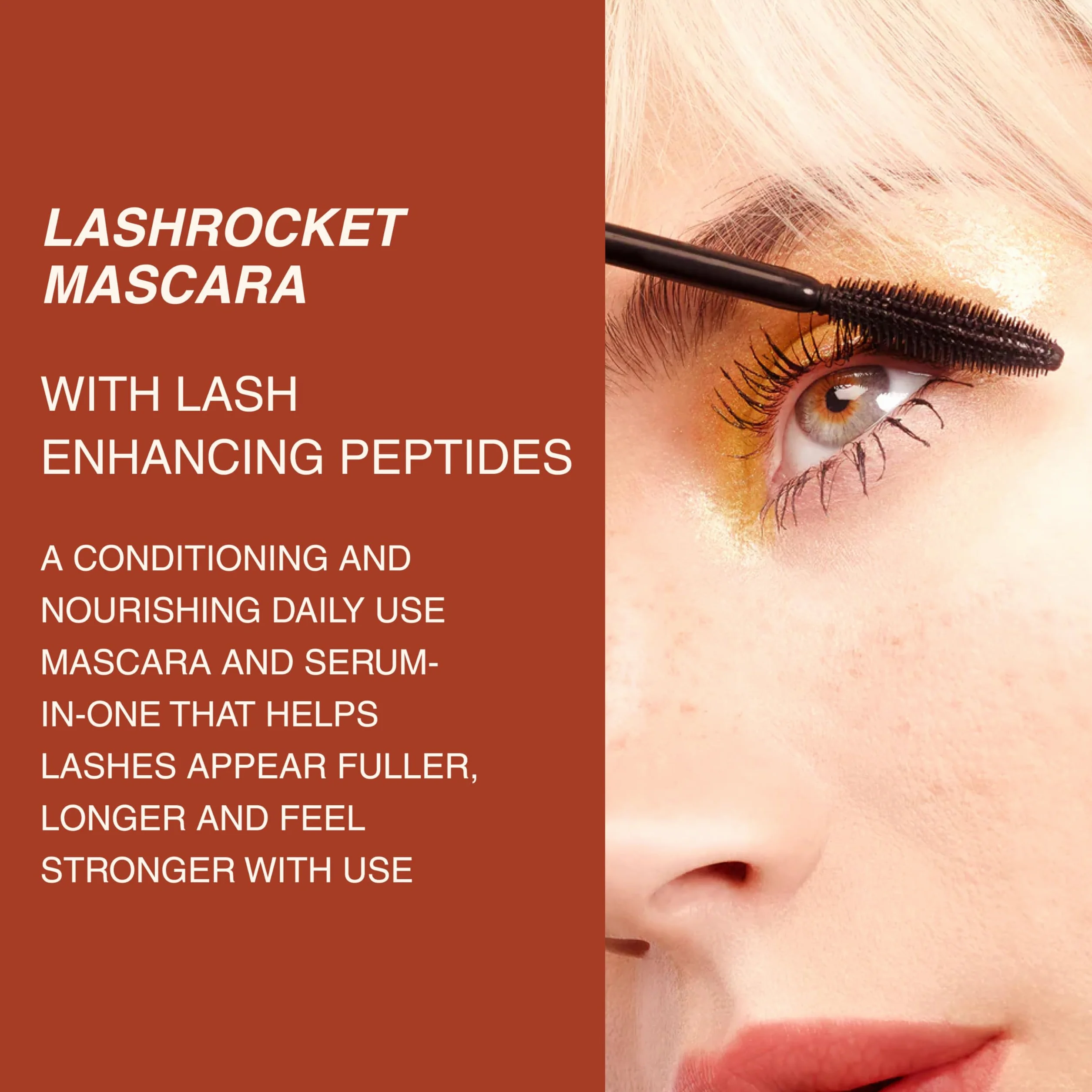 Freck Beauty Mascara Lashrocket avec des peptides de cils qui renforcent les cils, revitalisant et nutritif, les cils ont l'air plus épais, plus longs et plus forts à chaque application. Couleur