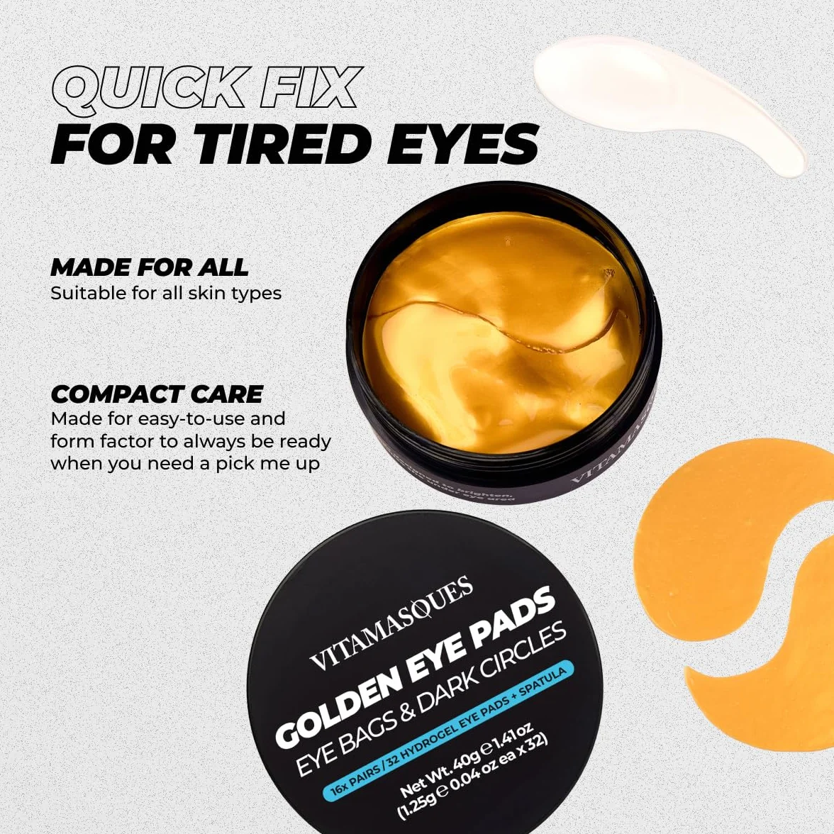 Patchs hydrogel dorés Vitamasques pour yeux gonflés - 32 paires/64 patchs