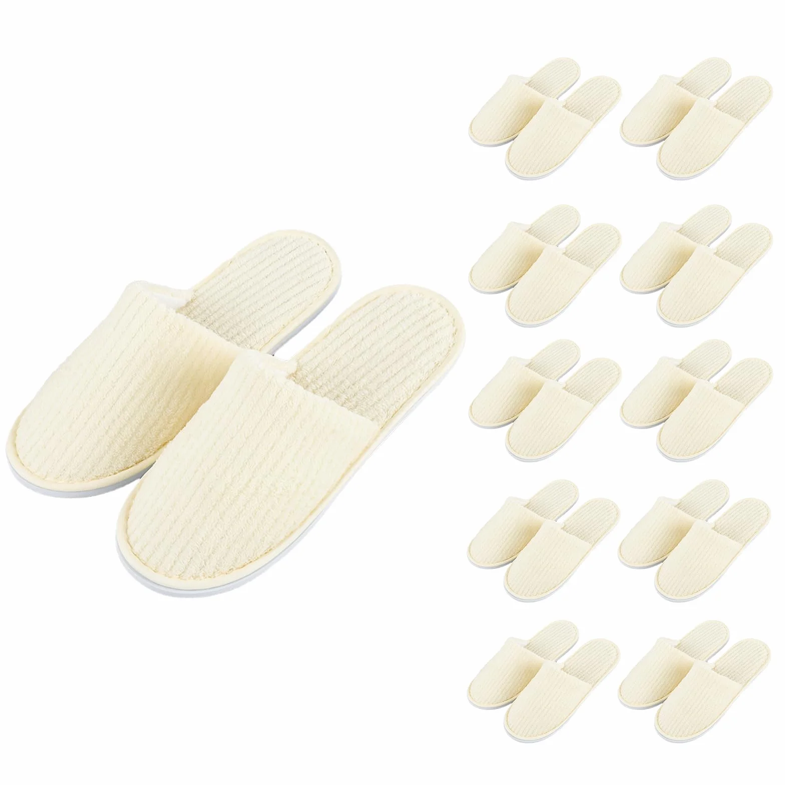 Lot de 10 paires de pantoufles de spa, antidérapantes, jetables, avec orteils fermés, en tissu éponge pour la maison, la chambre à coucher, la salle de bain, l'intérieur - Unisexe - Beige