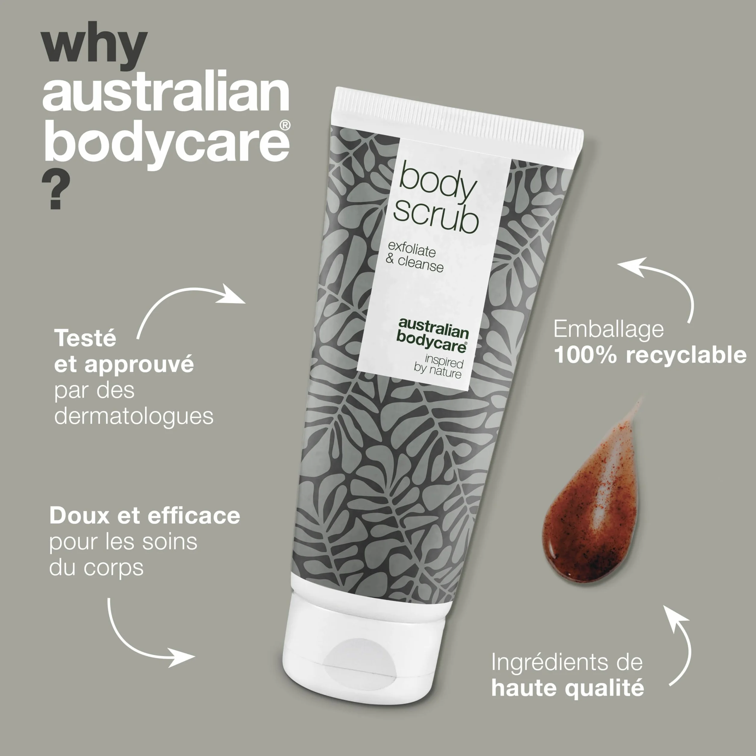 Australian Bodycare Gommage Corporelle Body Scrub 200 ml Exfoliant Impuretés Boutons Saletés Corps Dos Pieds Huile d’Arbre à Thé
