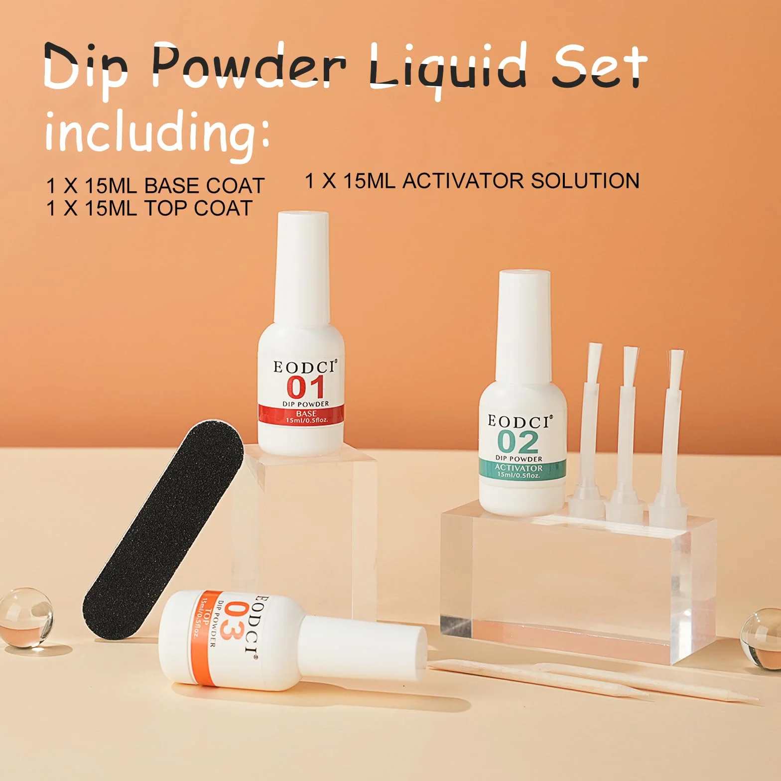 Lot de 3 flacons poudre trempage Essentials 15 ml base top coat activateur kit manucure liquide bricolage salon