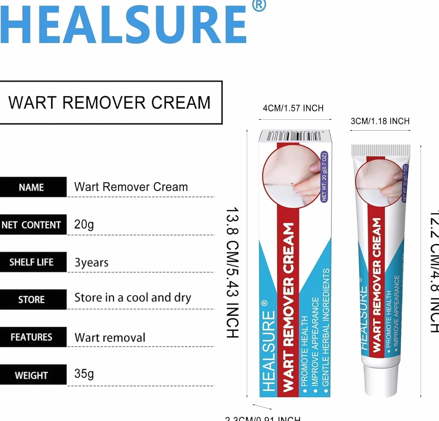 Crème anti-verrues 20g pour acrochordons et petites verrues mains et pieds