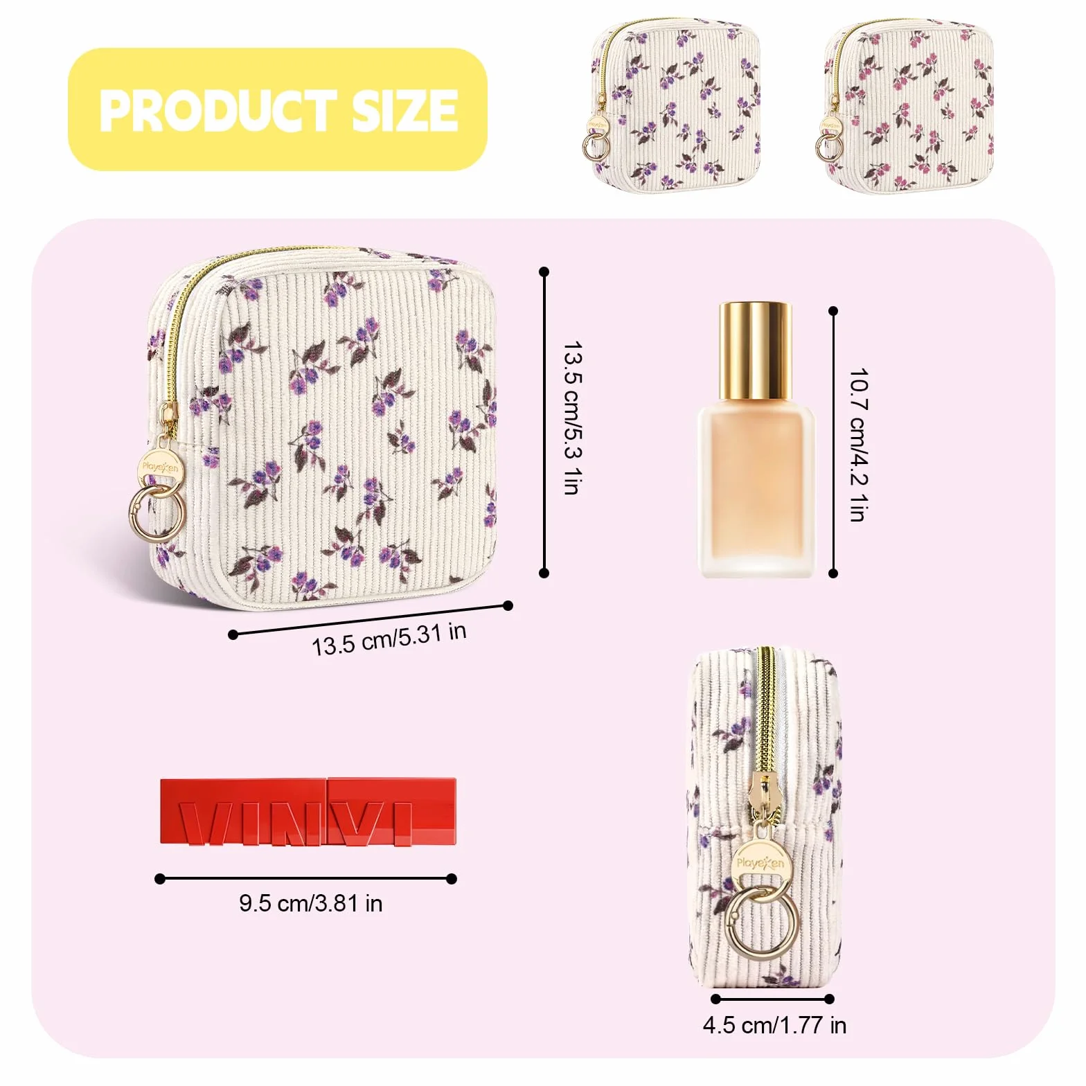 Velours Côtelé Petite Trousse Maquillage Femme Voyage Pochette Multifonctionnelle Sac Rangement Cosmétique Jaune