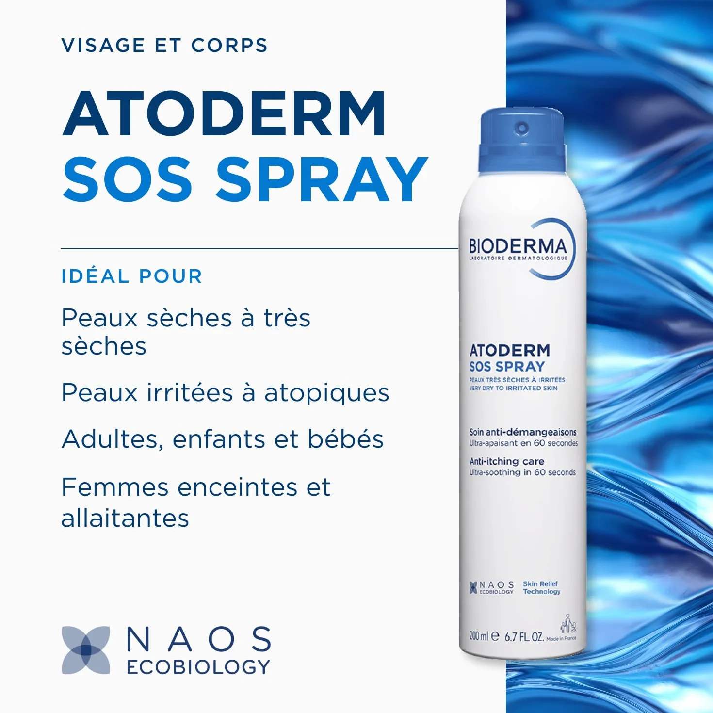 BIODERMA Atoderm SOS spray - Anti-démangeaisons et apaisement immédiat - Peaux sensibles irritées sèches à très sèches - Prescrit par des dermatologues - Pour toute la famille - Aérosol 200 ml
