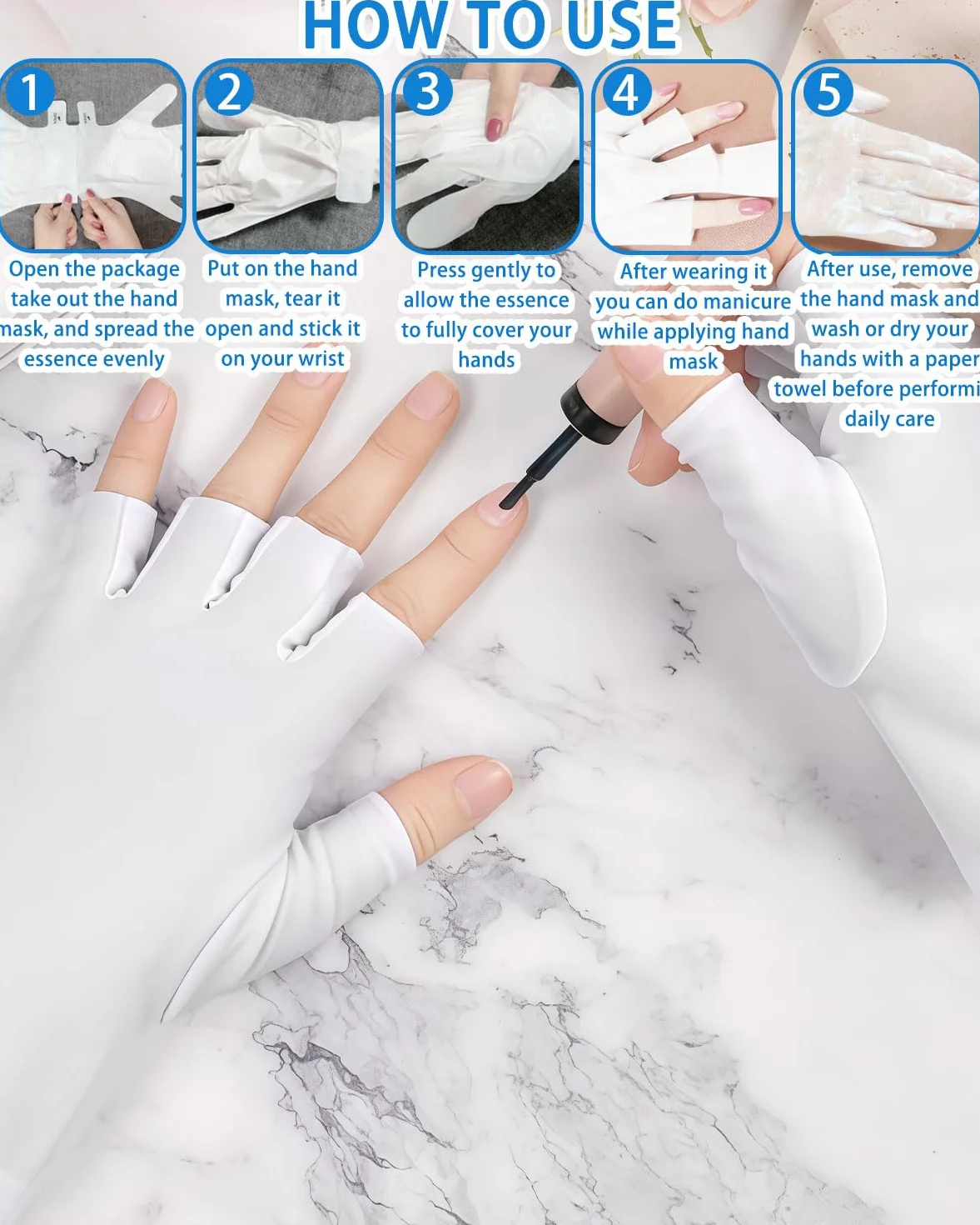 BARRU 5 Paires de Gants Masques Hydratants pour Mains Sèches, Vieillissantes & Gercées - Nail Art, Anti-UV
