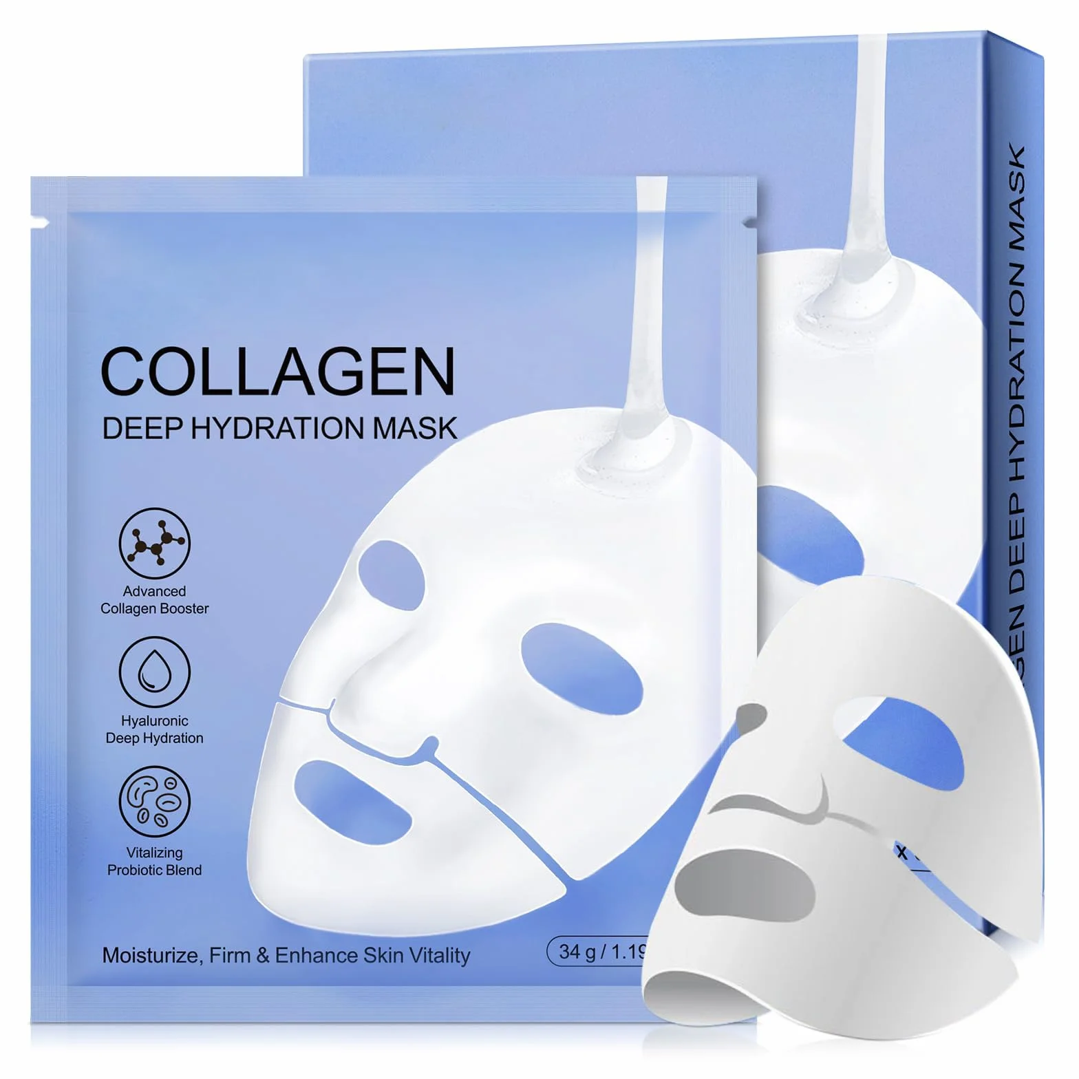 Masque Collagène Lot de 6, Masque de Nuit Hydrogel Hydratant, Rétrécit les Pores, Améliore l'Élasticité
