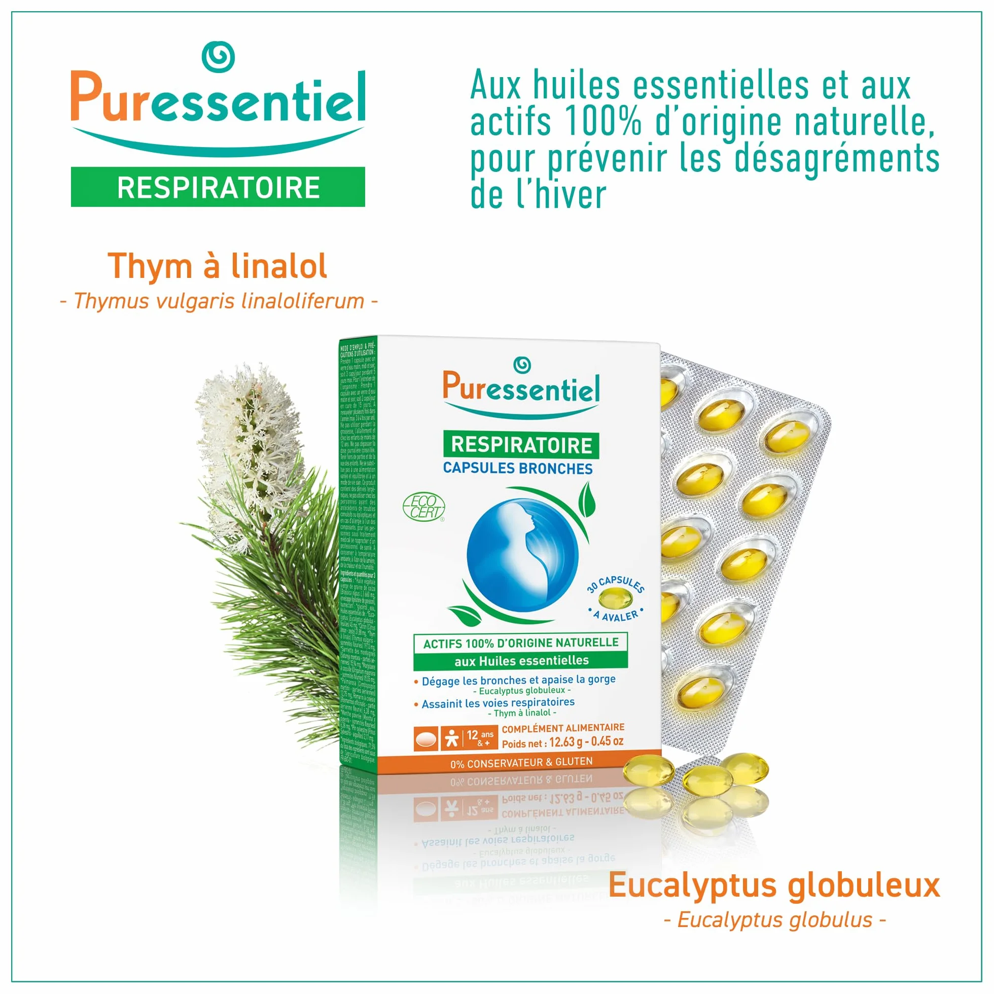 Puressentiel Respiratoire Capsules Bronches Huiles Essentielles Bio 30 capsules