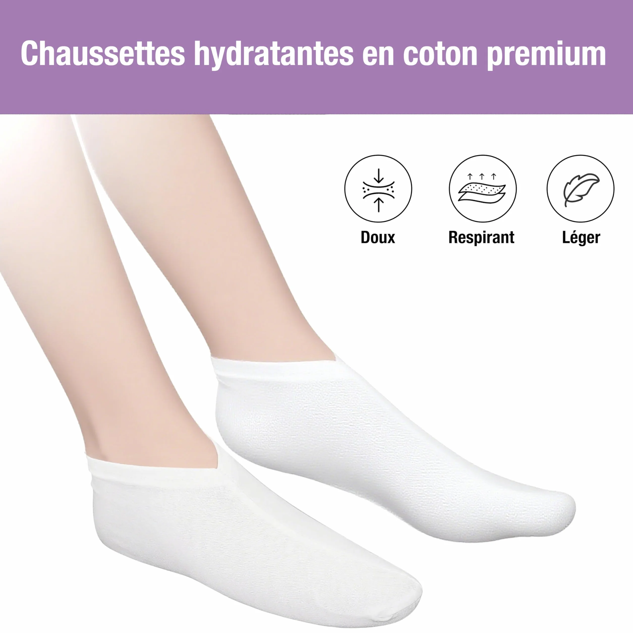 Chaussettes de nuit hydratantes cosmétiques lot de 3 paires homme femme blanc rose bleu ciel