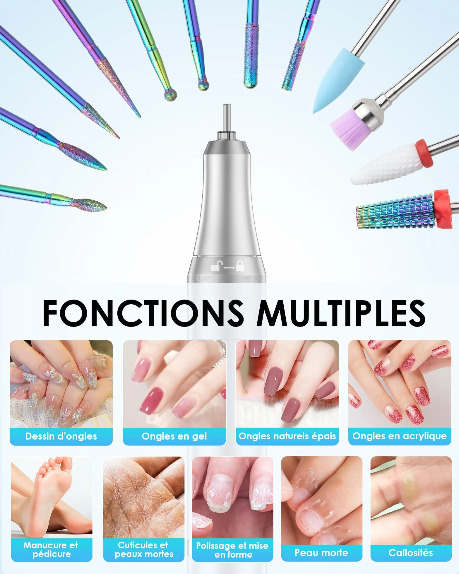 Heypappy Ponceuse Pour Ongles, Ponceuse Pour Ongles,Portable Réchargeable | 40000 RPM,16 En 1 Avec Écran LED, Kit De Manucure Pédicure Vitesse Réglable Pour Salon De Beauté & Maison