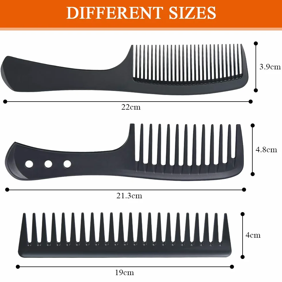 Peignes à dents larges résistants à la chaleur antistatiques carbone pour cheveux longs bouclés