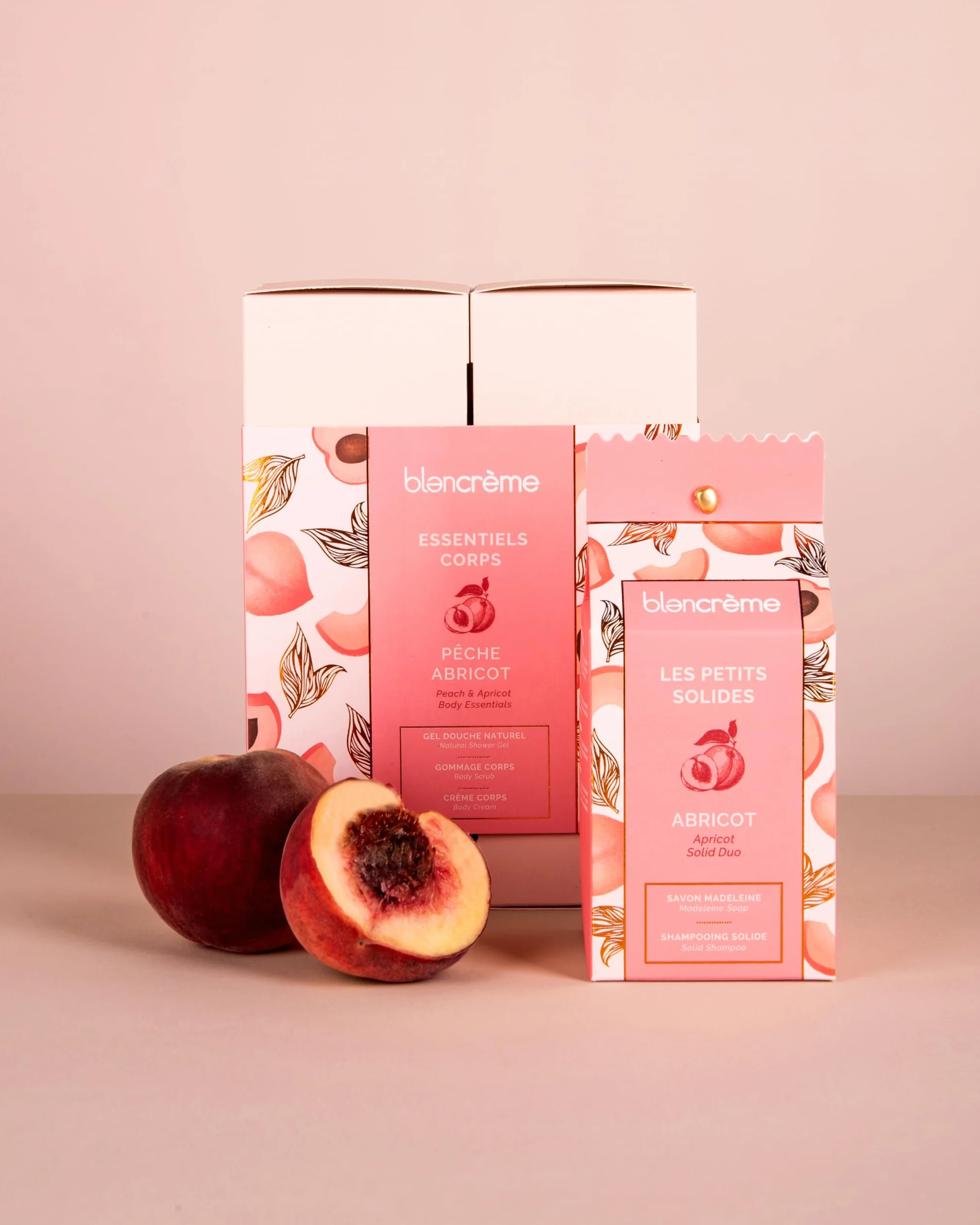 Coffret Cadeau Soins du Corps 99% naturel Pêche Abricot Gel douche Gommage Crème corps fondante