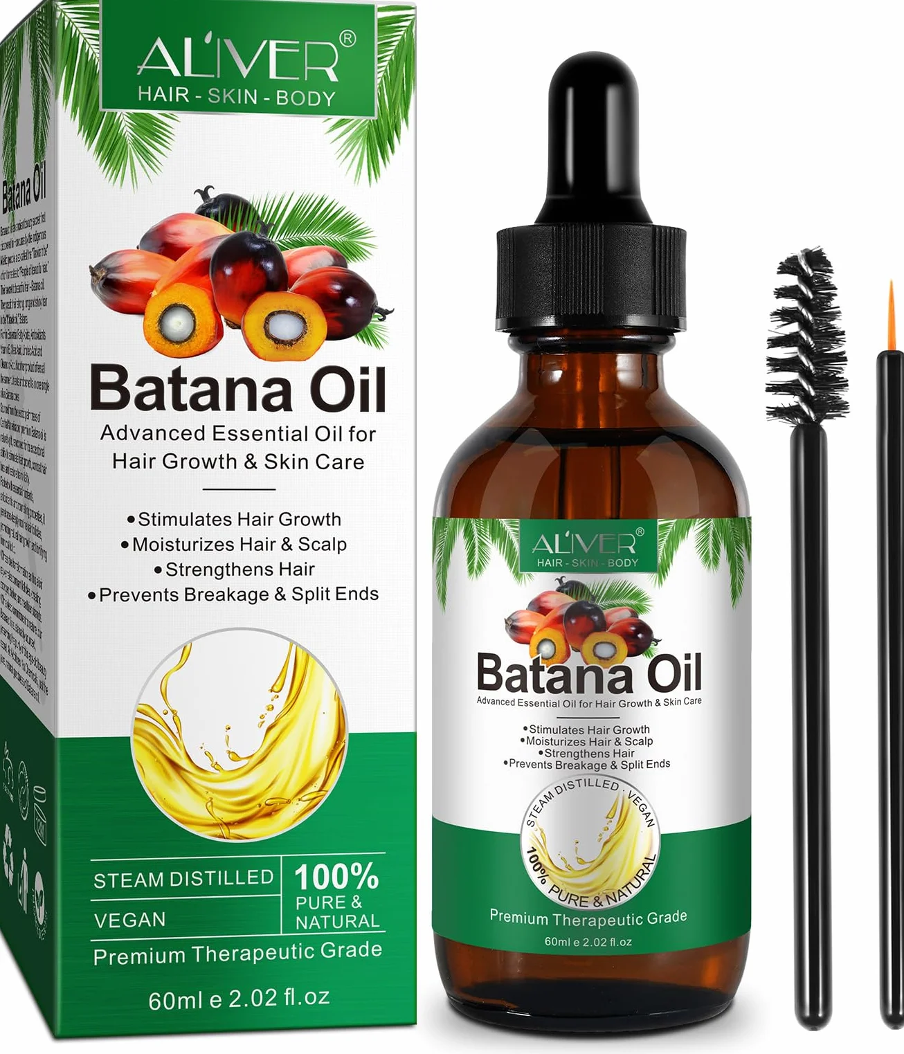 Huile de Batana Bio 60ml pour Cheveux, Sourcils et Cils - Aromathérapie, Massage