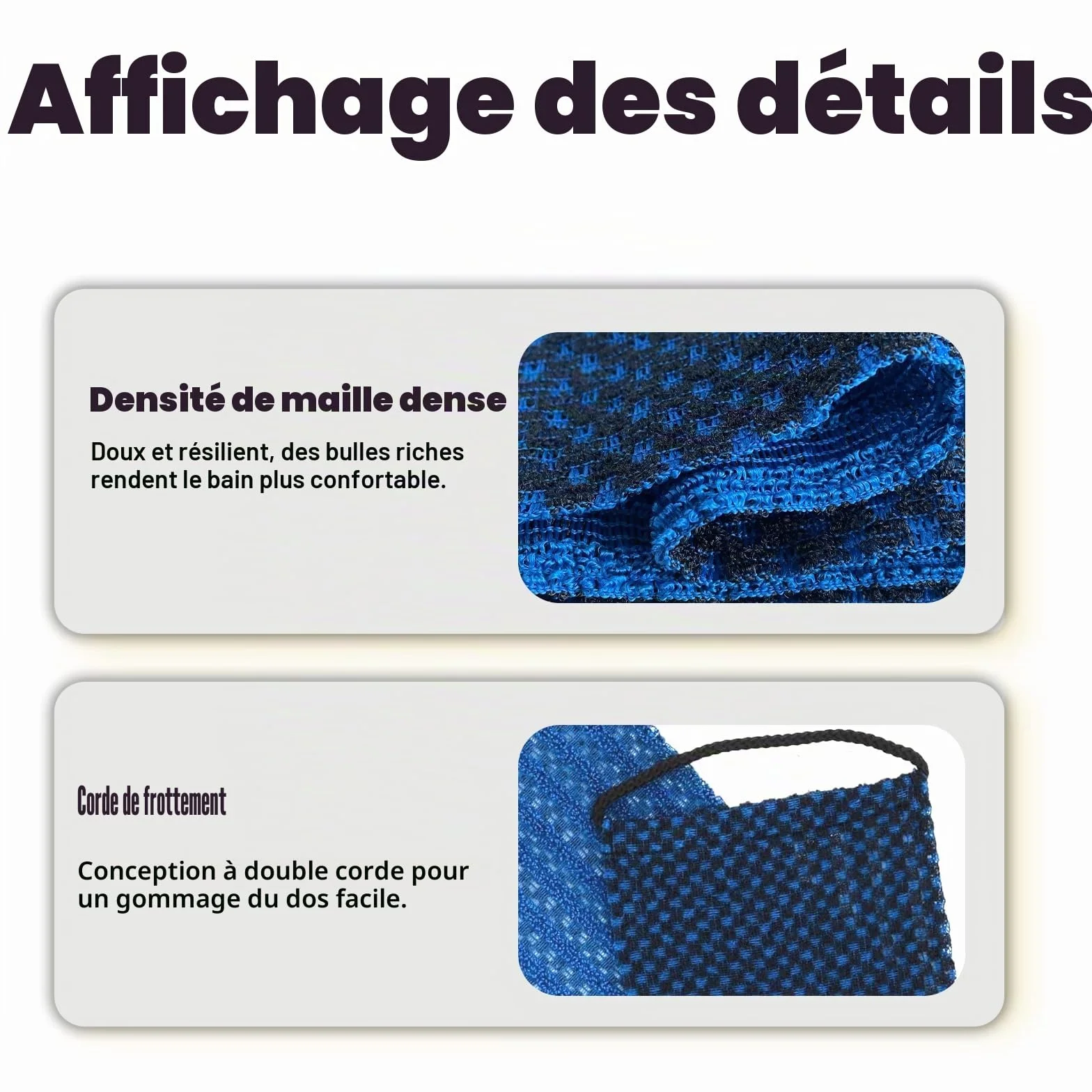 Serviette exfoliante double face réutilisable avec cordon de serrage
