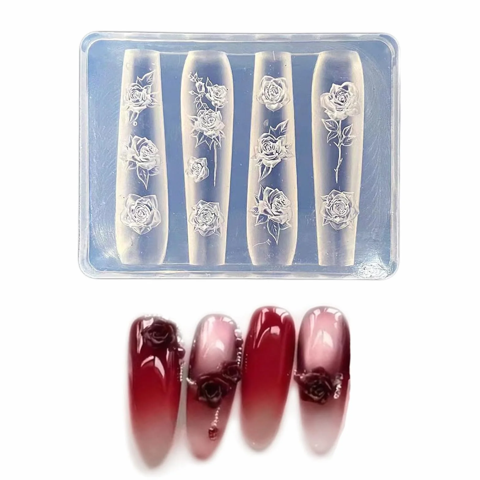 Moule multifonction en silicone transparent pour sculpter des ongles en résine florale 3D