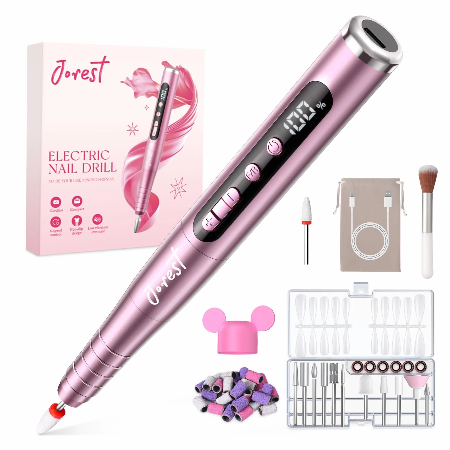 JOREST Lime a Ongle Electrique, Ponceuse pour Ongles Sans Fil 13 en 1, Ponceuse Pieds Pédicure Professionnel, 35000 tr/min, 6 Vitesses Réglables, Convient Aux Débutants, Portable et Rechargeable