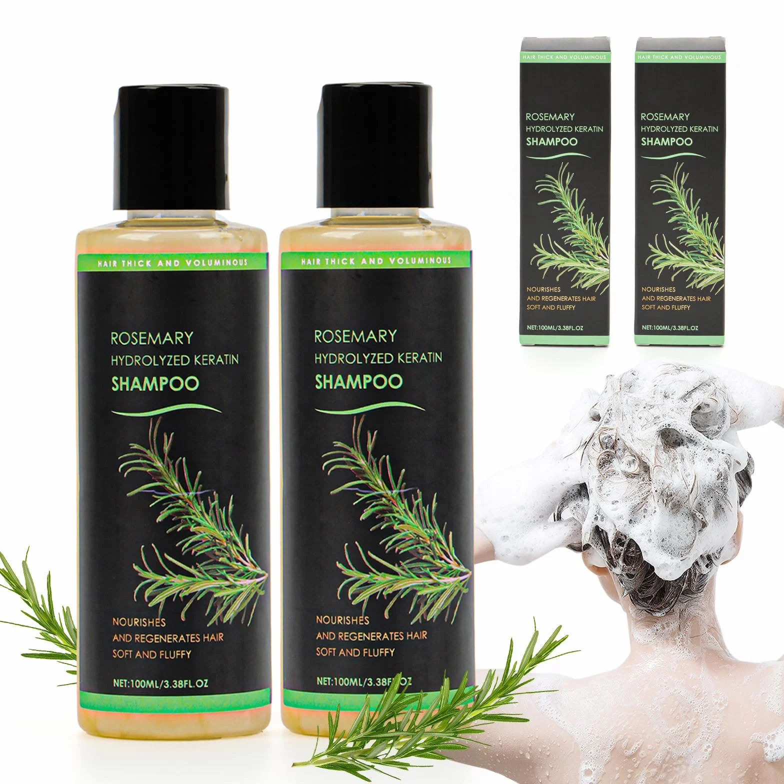 Shampooing au romarin biologique à la kératine pour croissance des cheveux