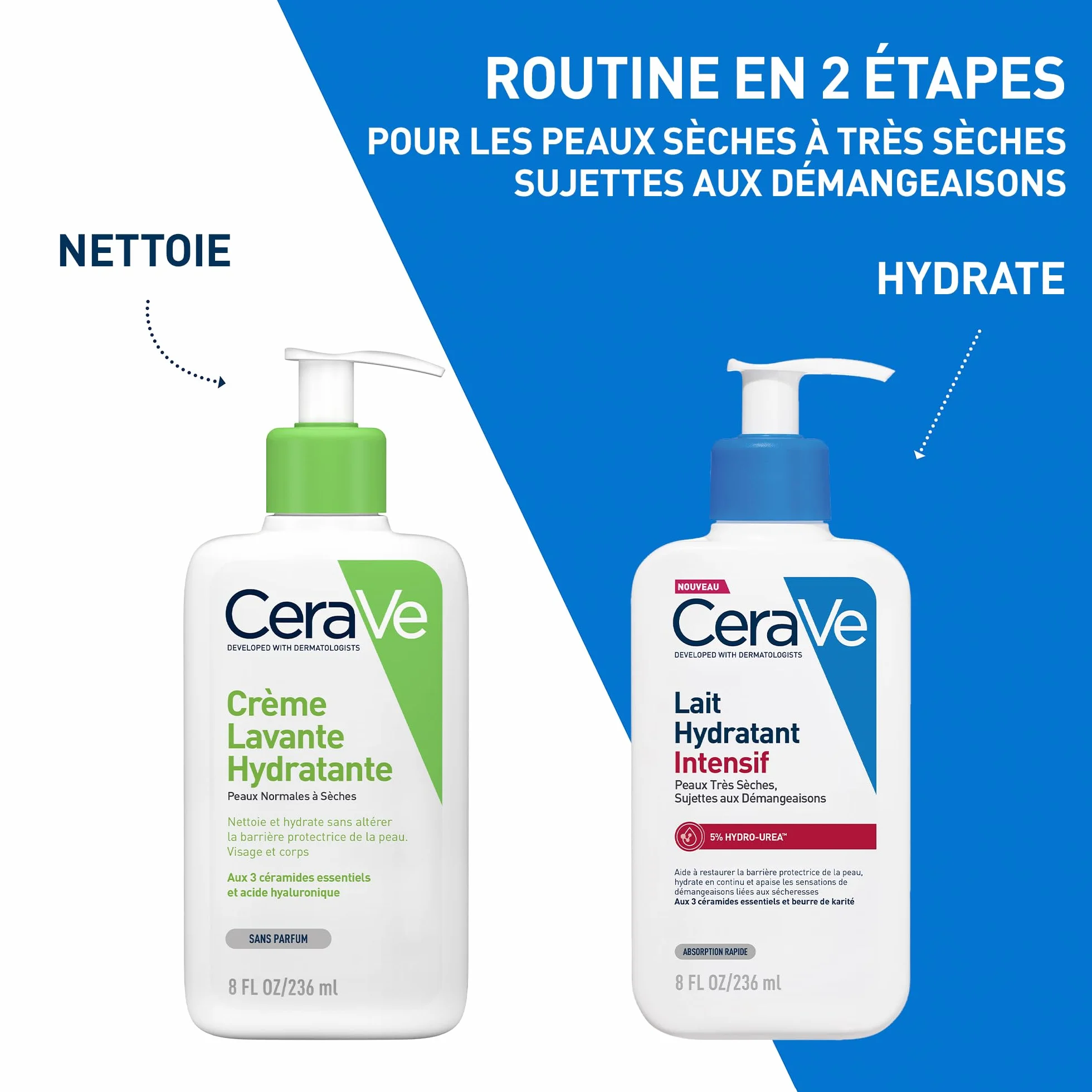 CeraVe Lait Hydratant Intensif Corps et Visage Peaux Très Sèches 72H Hydratation Beurre de Karité 3 Céramides Hydro-Urea Boost Sans Parfum Non Comédogène 236ml