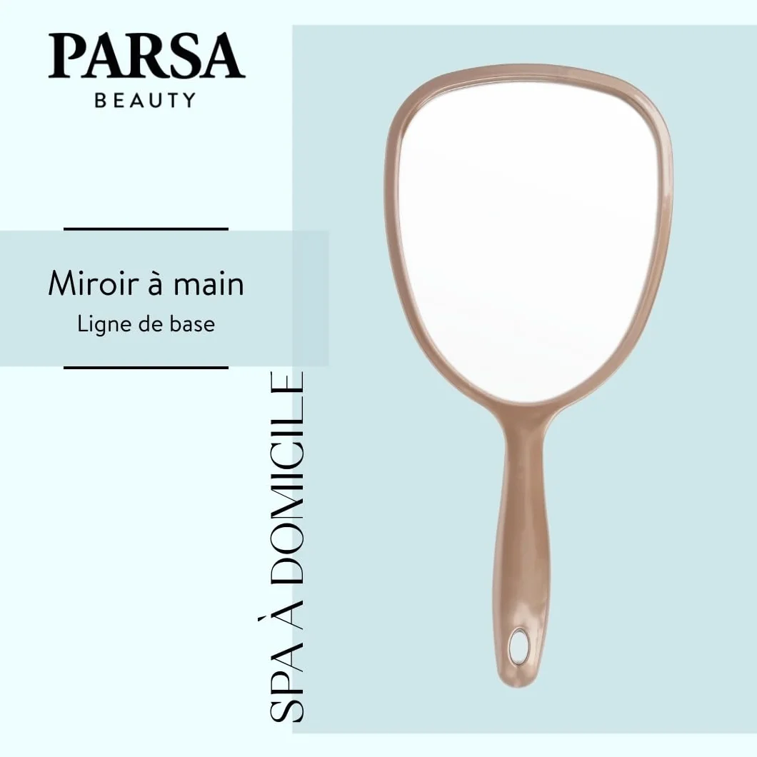 PARSA BEAUTY miroir a main ovale 14,5 x 11,5 cm Champagne miroir salle de bain avec poignée