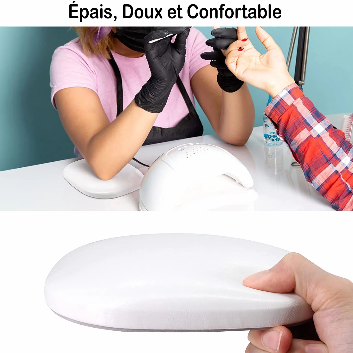 Coussin Repose-main à Ongles Manucure, Repose - Coude en Fibre de Cuir pour Bureau, Repose - Poignet Manucure Support Pad Antidérapant (Blanc)