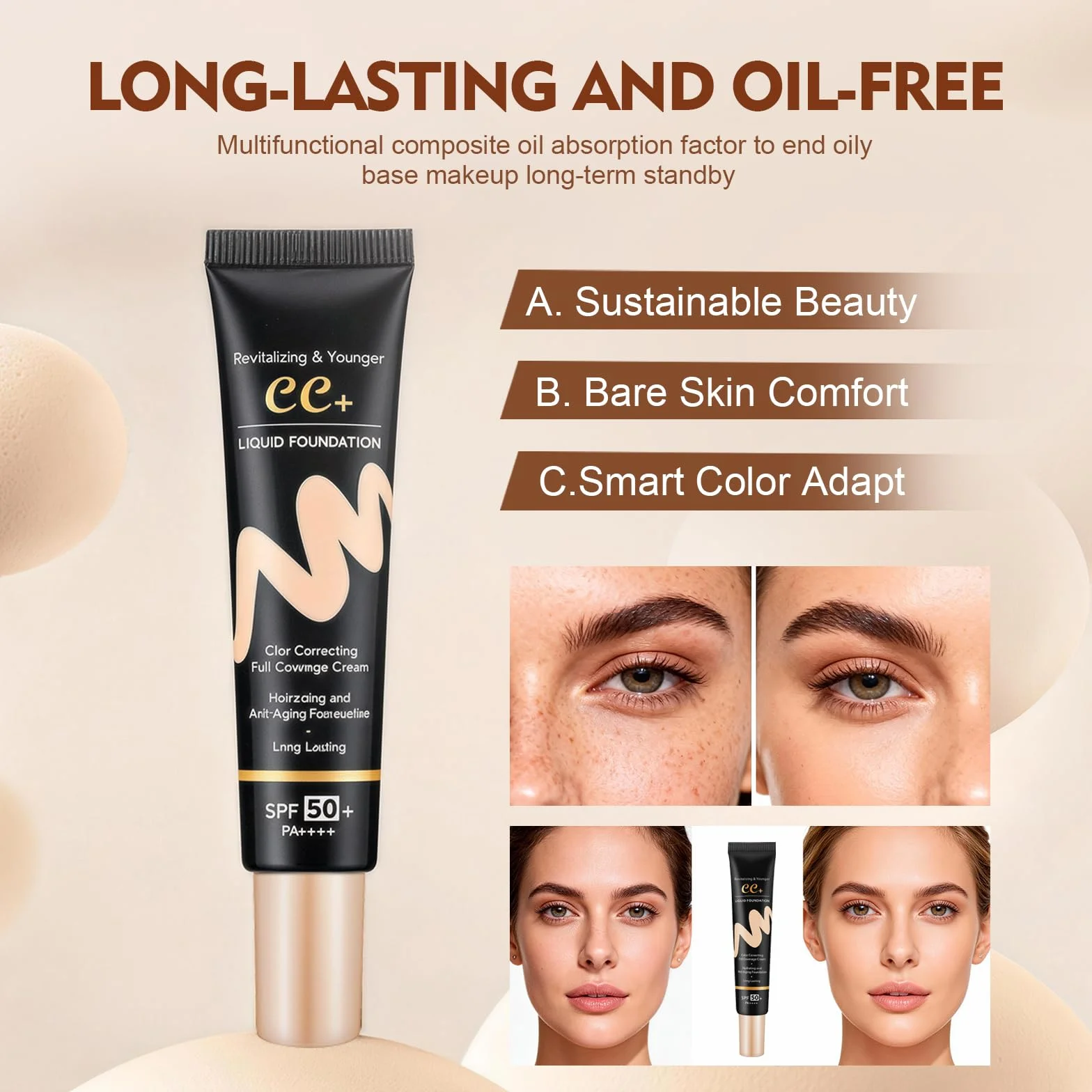 Cc Crème Légère SPF50 Haute Couvrance Hydratation 24h Texture Fluide Unifie le Teint