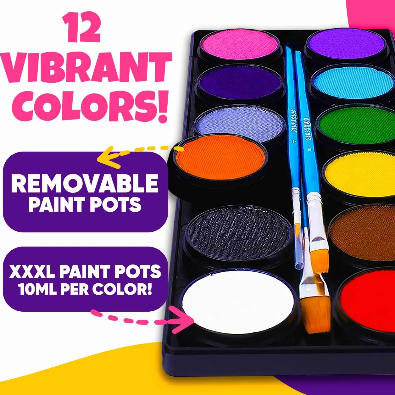 Palette de Maquillage Enfant Visage, Blue Squid, Palette de 12 couleurs, 30+3 pochoirs ,120ml de peintures corporelles de qualité professionnelle, pinceaux, peinture de maquillage pour Halloween