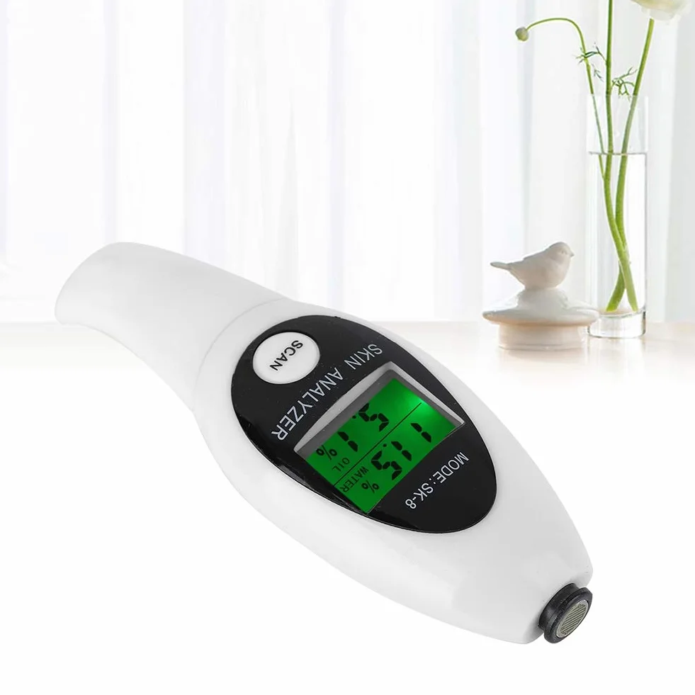 Analyseur de peau avec affichage numérique à cristaux liquides, moniteur d'humidité de la peau de l'analyseur de peau pour soins de la peau, appareil de mesure facial sensible sensible(blanc)