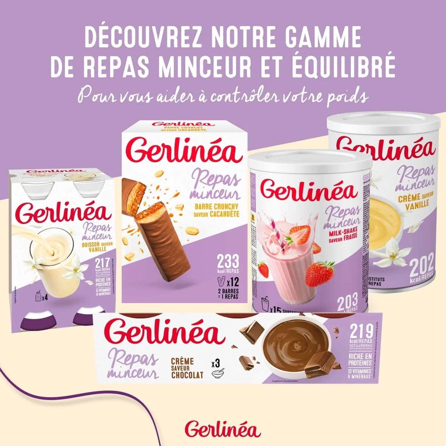 GERLINÉA Barre Repas Crunchy Chocolat au Lait Cacahuète Substitut de Repas Minceur Protéiné 240 Kcal 12 Barres 372 g